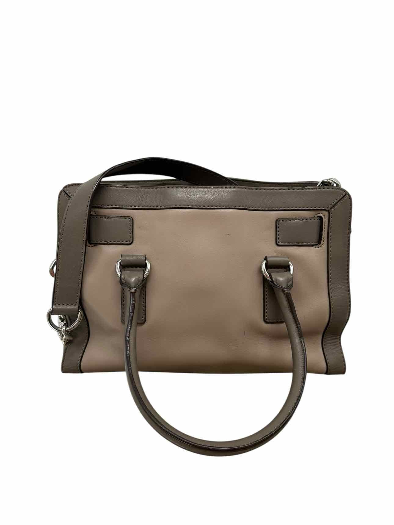 Michael Kors Hamilton Frame Out Taupe Leather Satchel