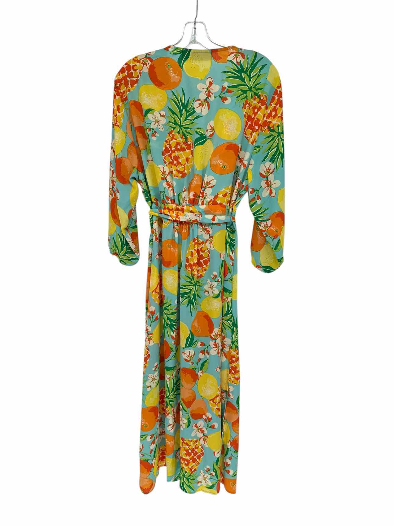 New York & Company Multi-Color 3/4 Sleeve Midi Dress Size XL