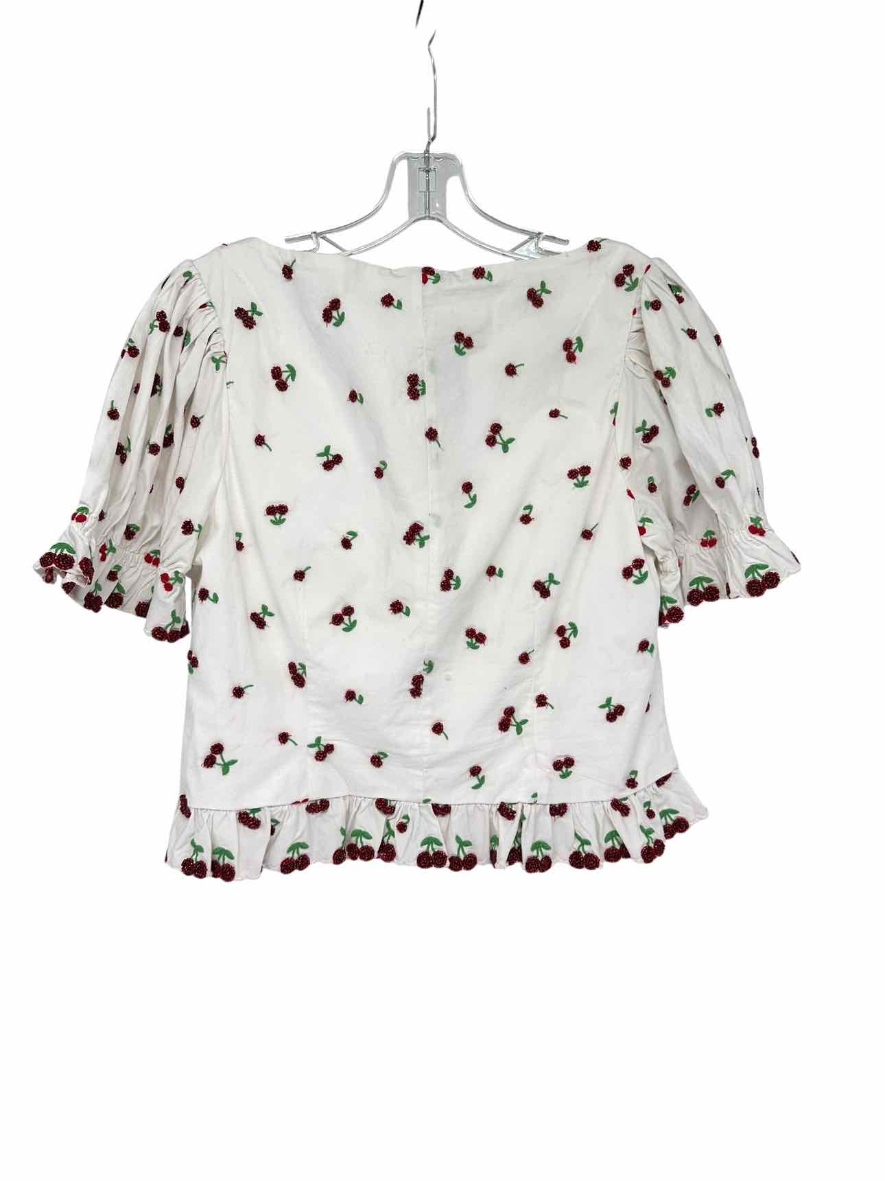 For Love & Lemons Beaded Cherries White Short Sleeve Top Size M **NEW**