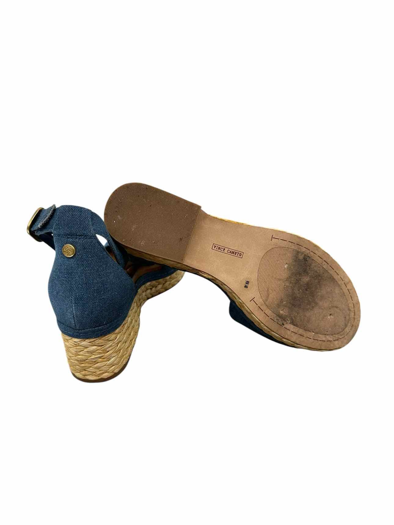 Vince Camuto Blue Straw Wedge Sandals Shoe Size 9