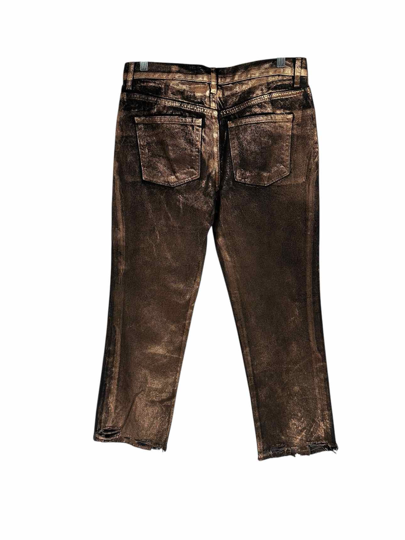 We The Free Free People Maggie Mid-Rise Metallic Coated Straight Button Fly Rust Jeans Size 4