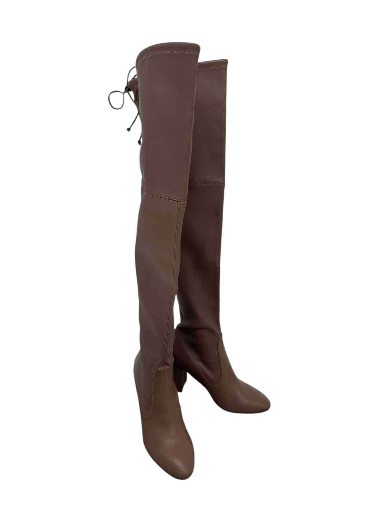 Stuart Weitzman Lesley Block Heel Leather Over-the-Knee Boots Taupe Shoe Size 8  **NEW**