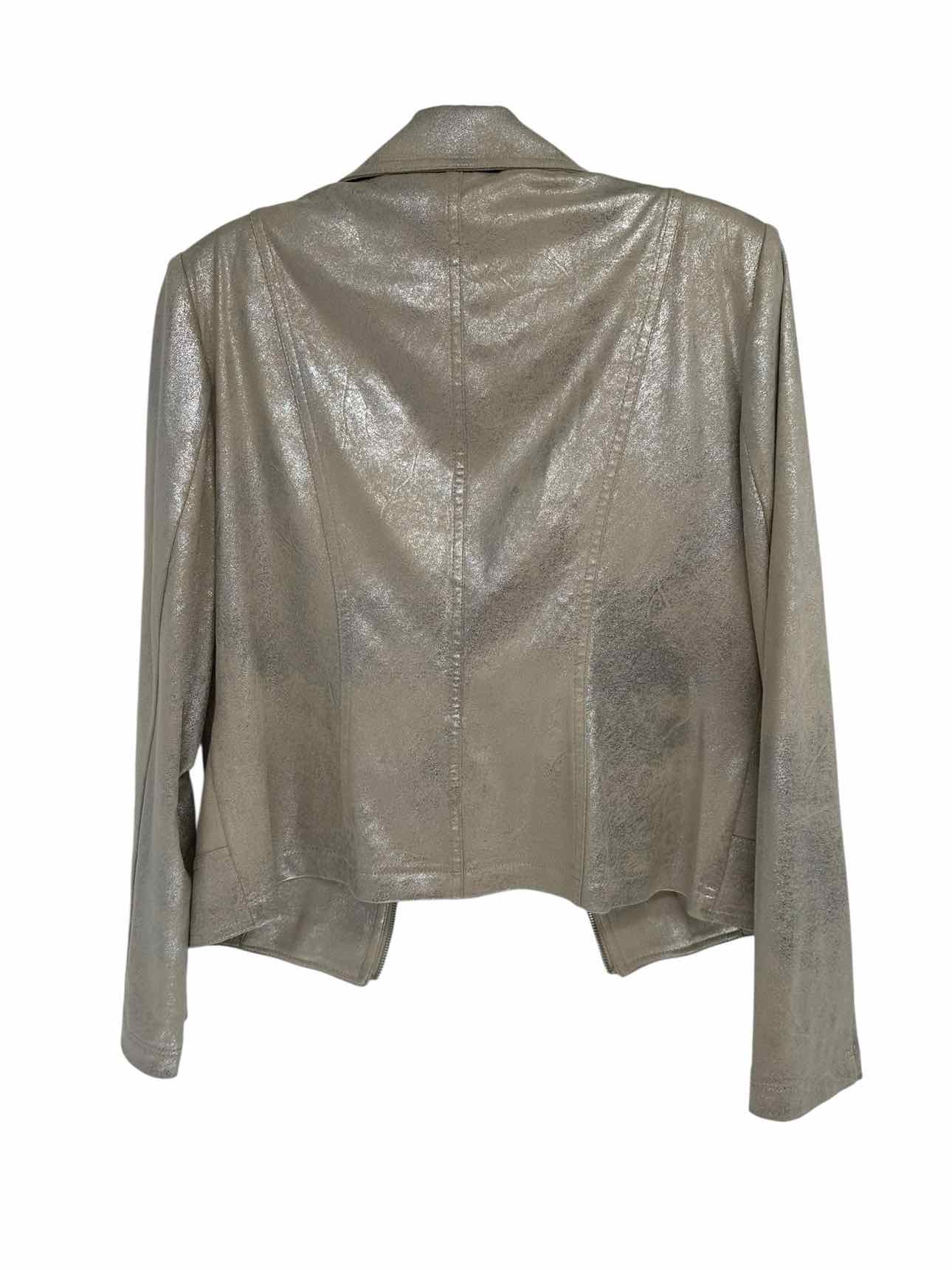 Charlie B Silver Foil Faux Leather Open Front Moto Jacket Size M