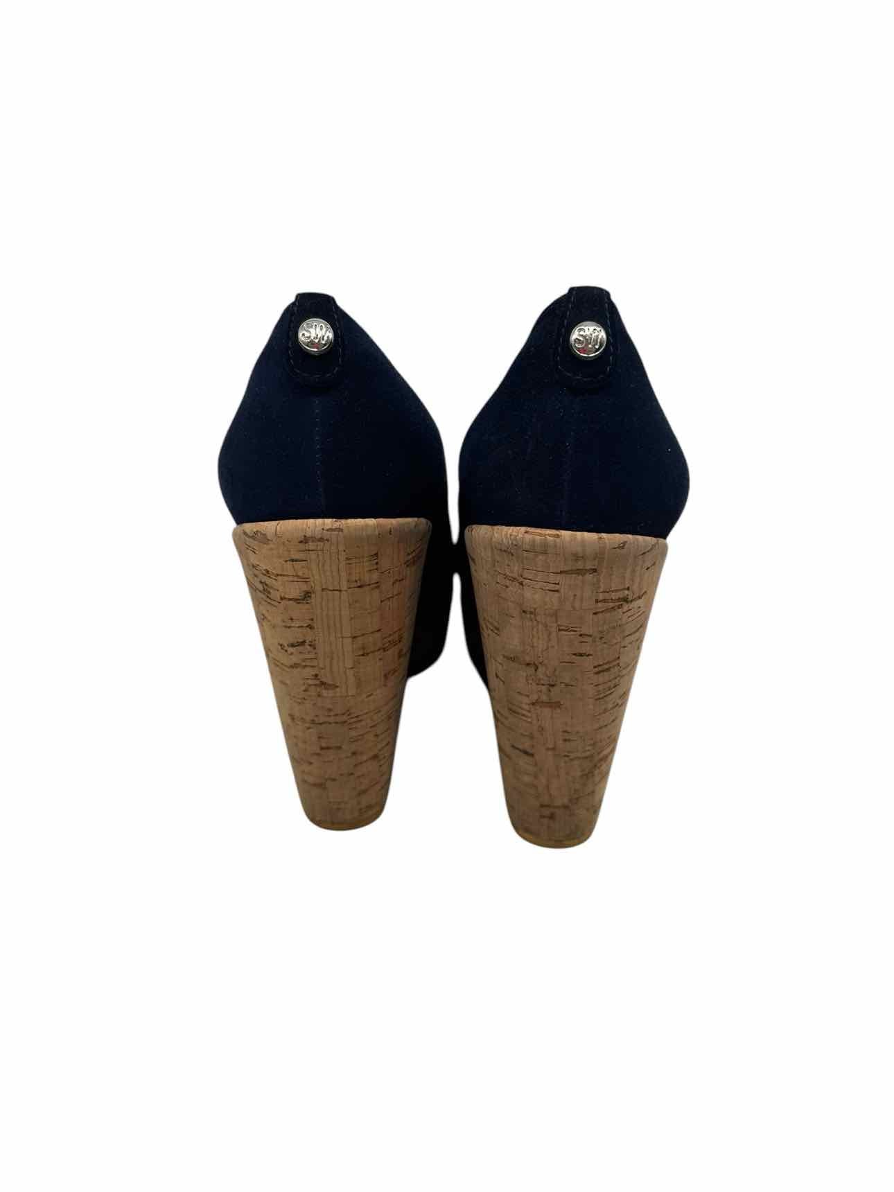 Stuart Weitzman Anna Cork Wedge Navy Shoe Size 9W