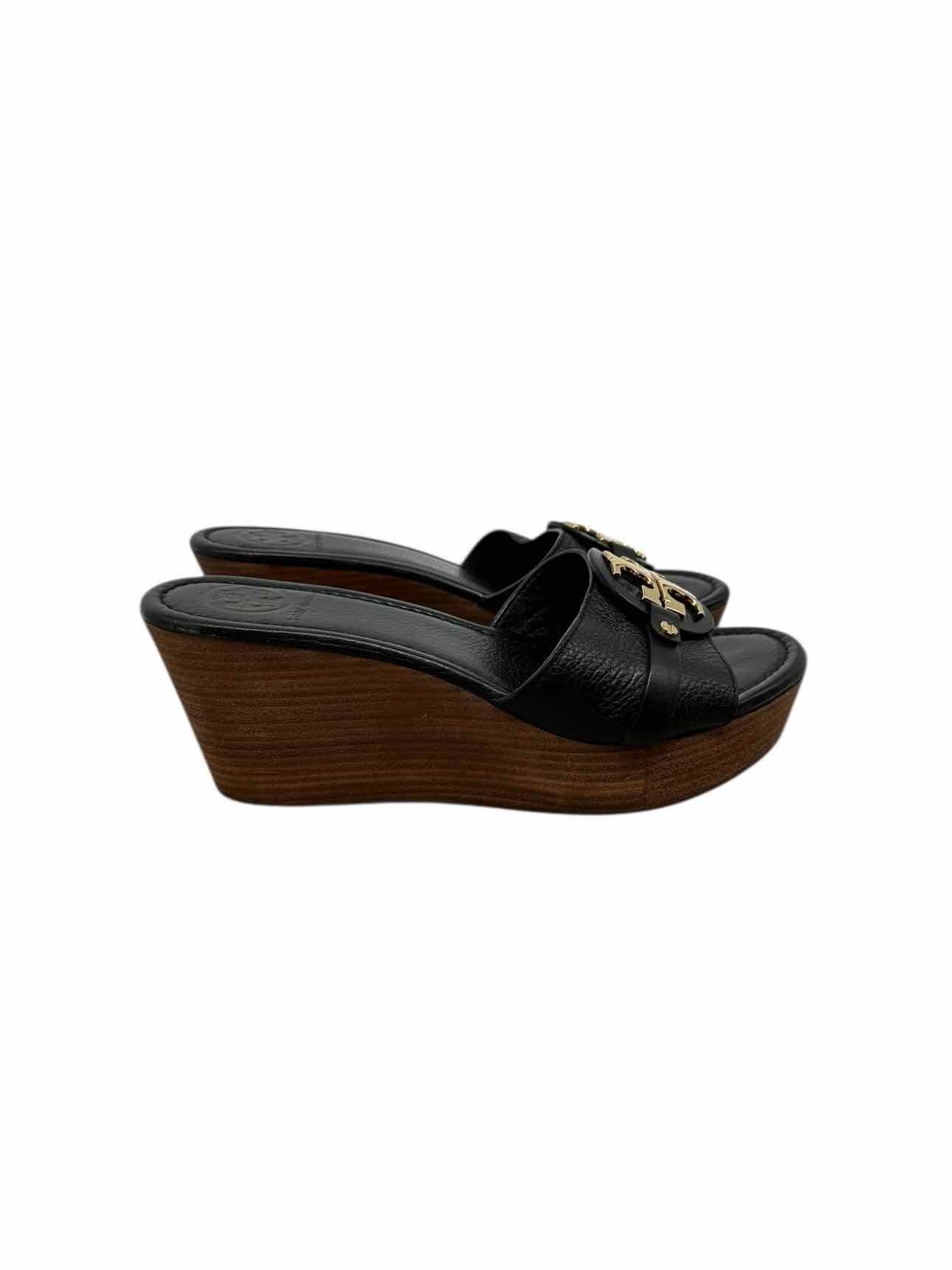 Tory Burch Patti 3 Mid Wedge Sandals Black Shoe Size 8