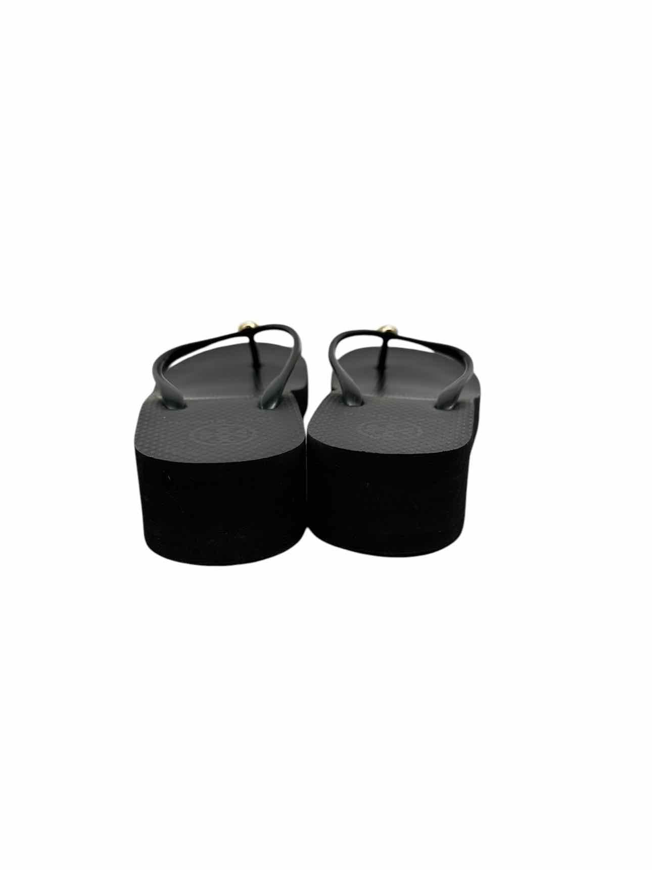Tory Burch Logo Wedge Flip Flops Black Shoe Size 8