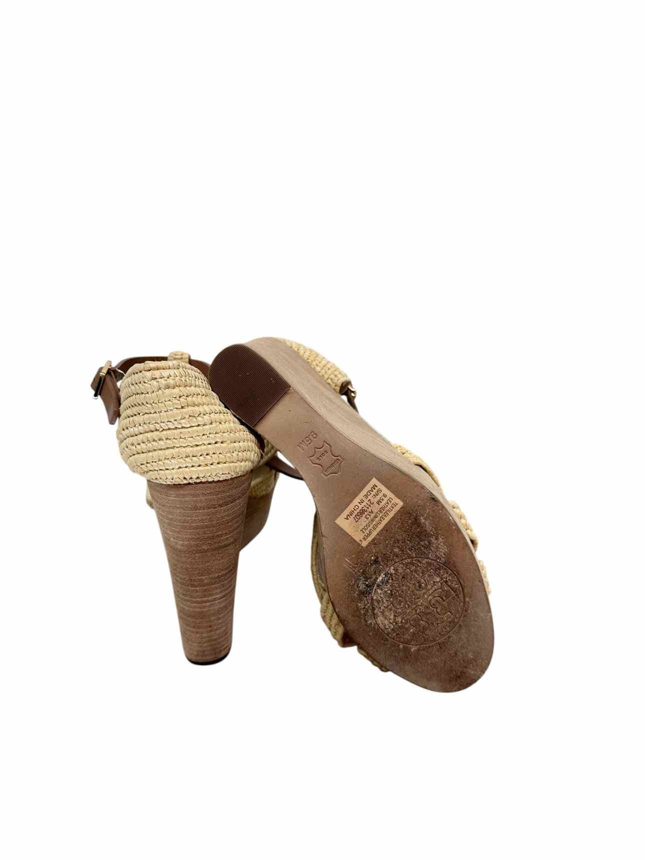 Tory Burch Carina Wedge Tan Sandals Shoe Size 9.5