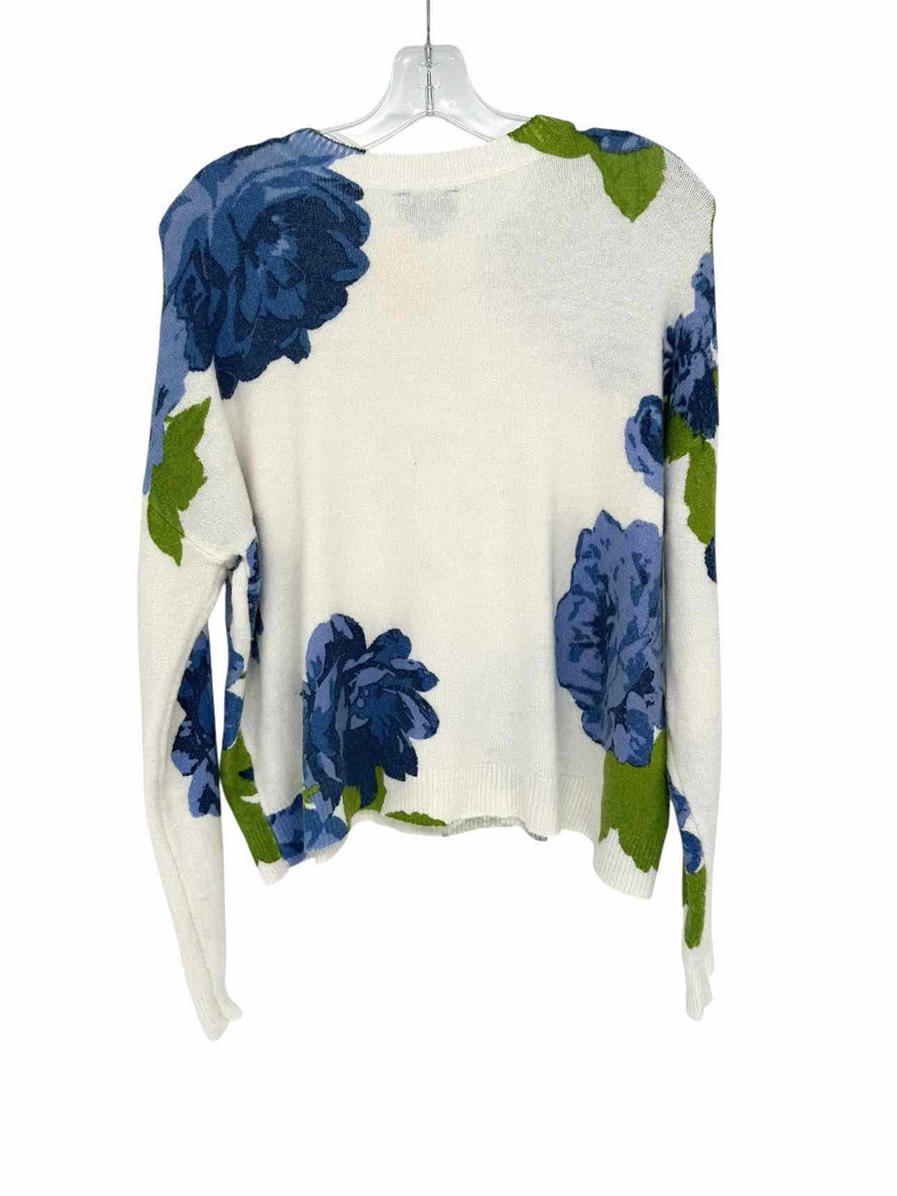 CeCe Blue Floral White Sweater Size L