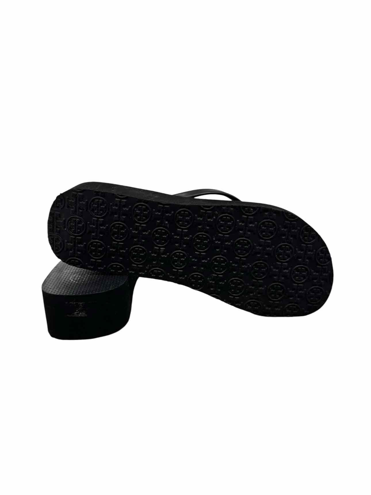 Tory Burch Black Logo Wedg Flip Flops Shoe Size 8