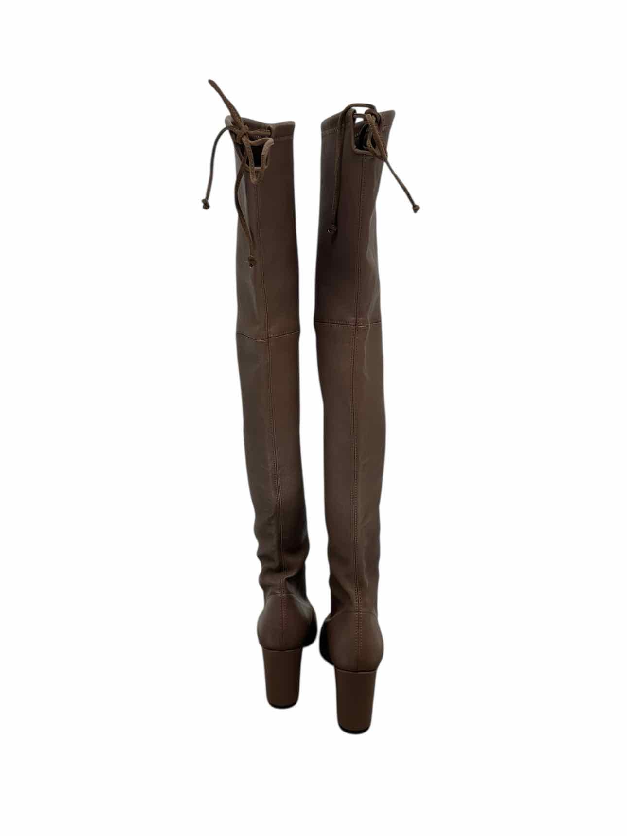 Stuart Weitzman Lesley Block Heel Leather Over-the-Knee Boots Taupe Shoe Size 8  **NEW**