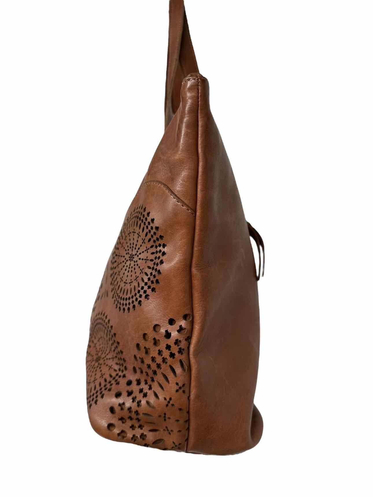 Tan Leather Laser Cut-Out Tote