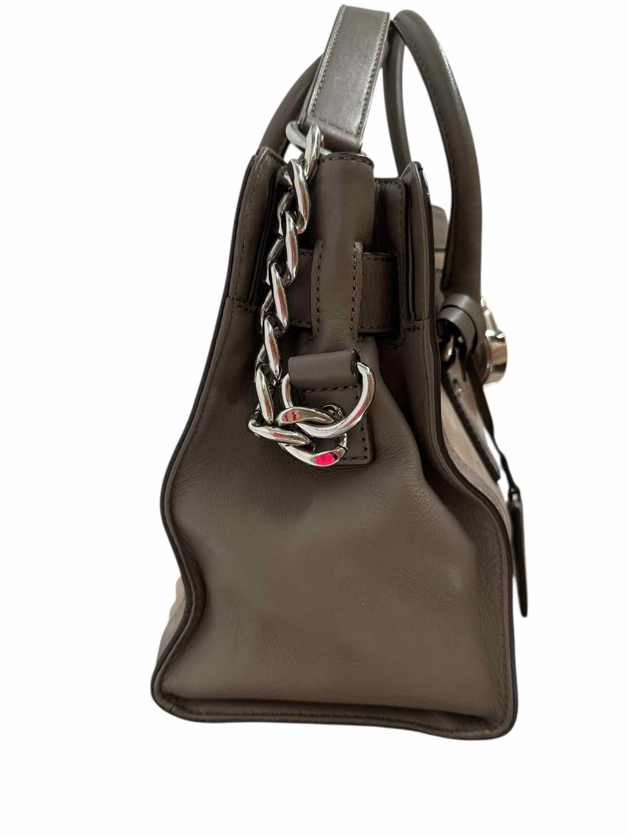 Michael Kors Hamilton Frame Out Taupe Leather Satchel