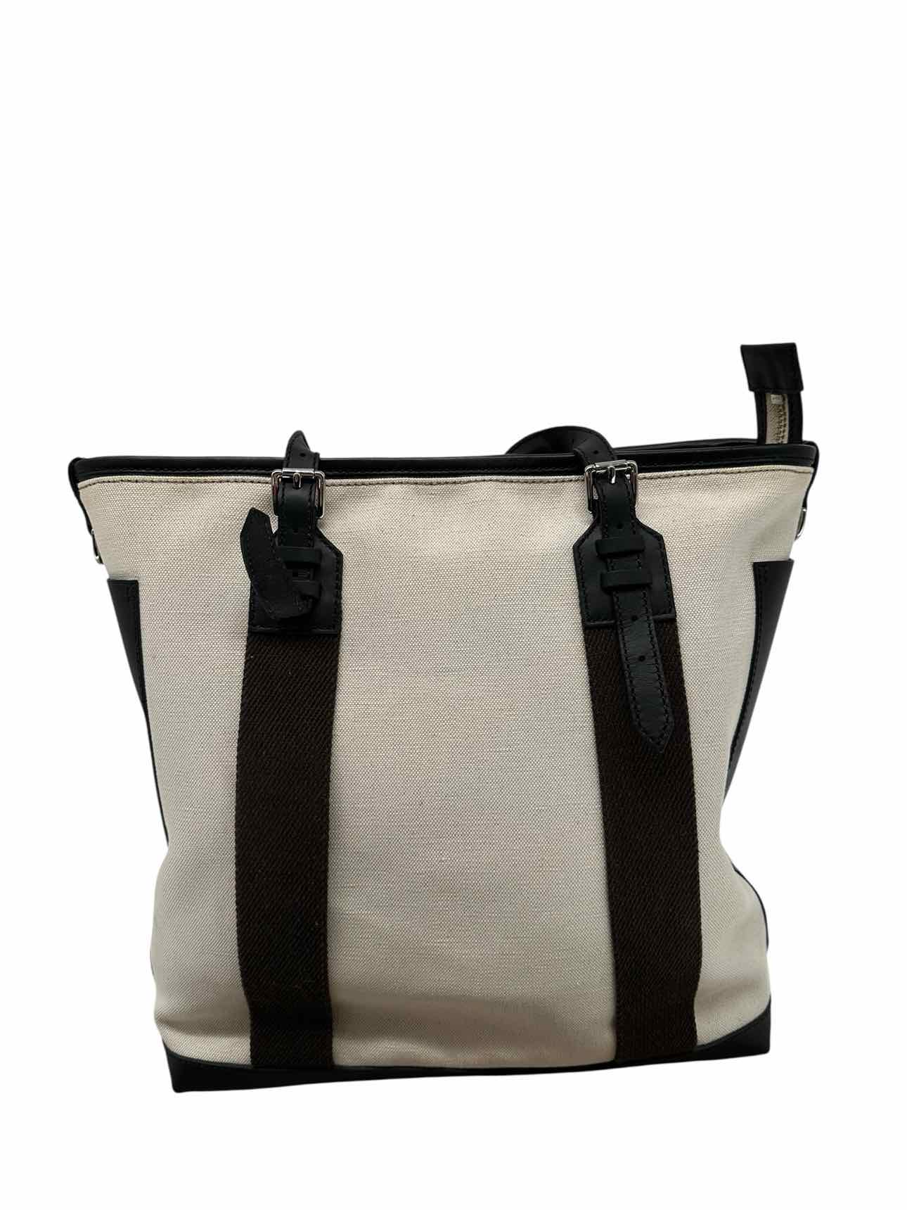 Coach Off-White Canvas Tote W/ Black Leather Trim