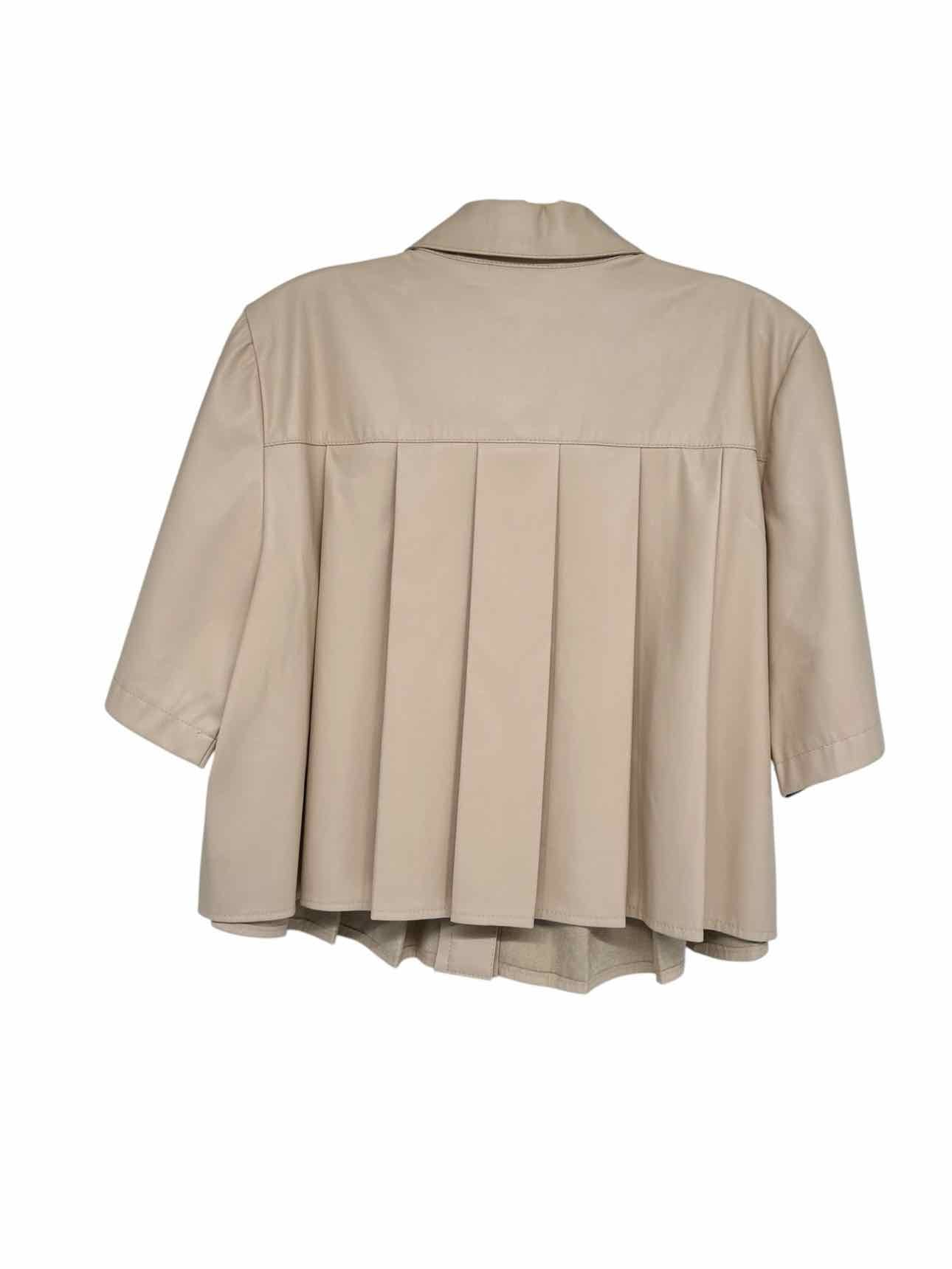 Maeve Anthropologie Pleated Top Cream Short Sleeve Top Size M