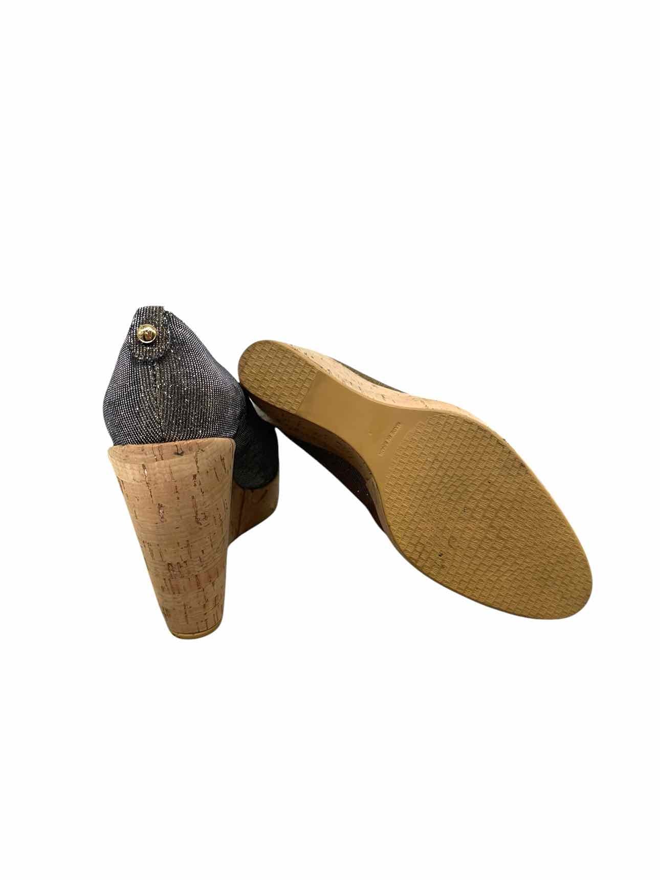 Stuart Weitzman Anna Sliver & Gold Sparkle Cork Wedge Shoe Size 9.5W