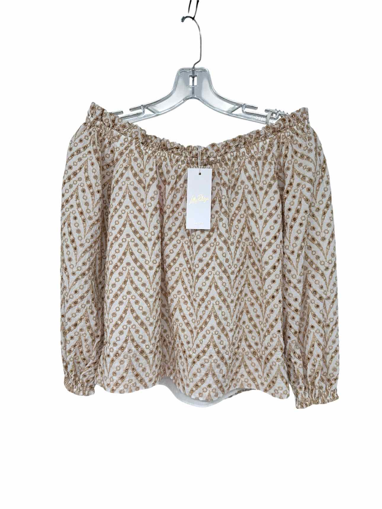 Lilly Pulitzer Aimes Off-the-Shoulder 3/4 Sleeve Top in Sand Bar Mermaid Tail Metallic Size XS **NEW**