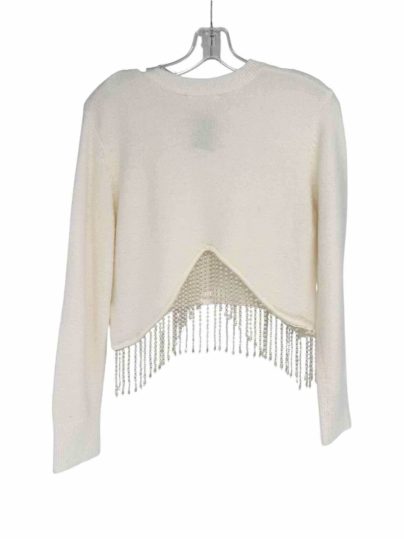 Line and Dot Emily Pearl Fringe Cropped Sweater Off-white Size XS