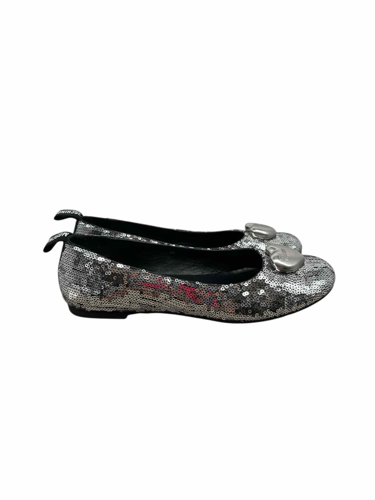 Love Moschino Sequins Heart Flats Silver Shoe Size 7.5 **NEW**