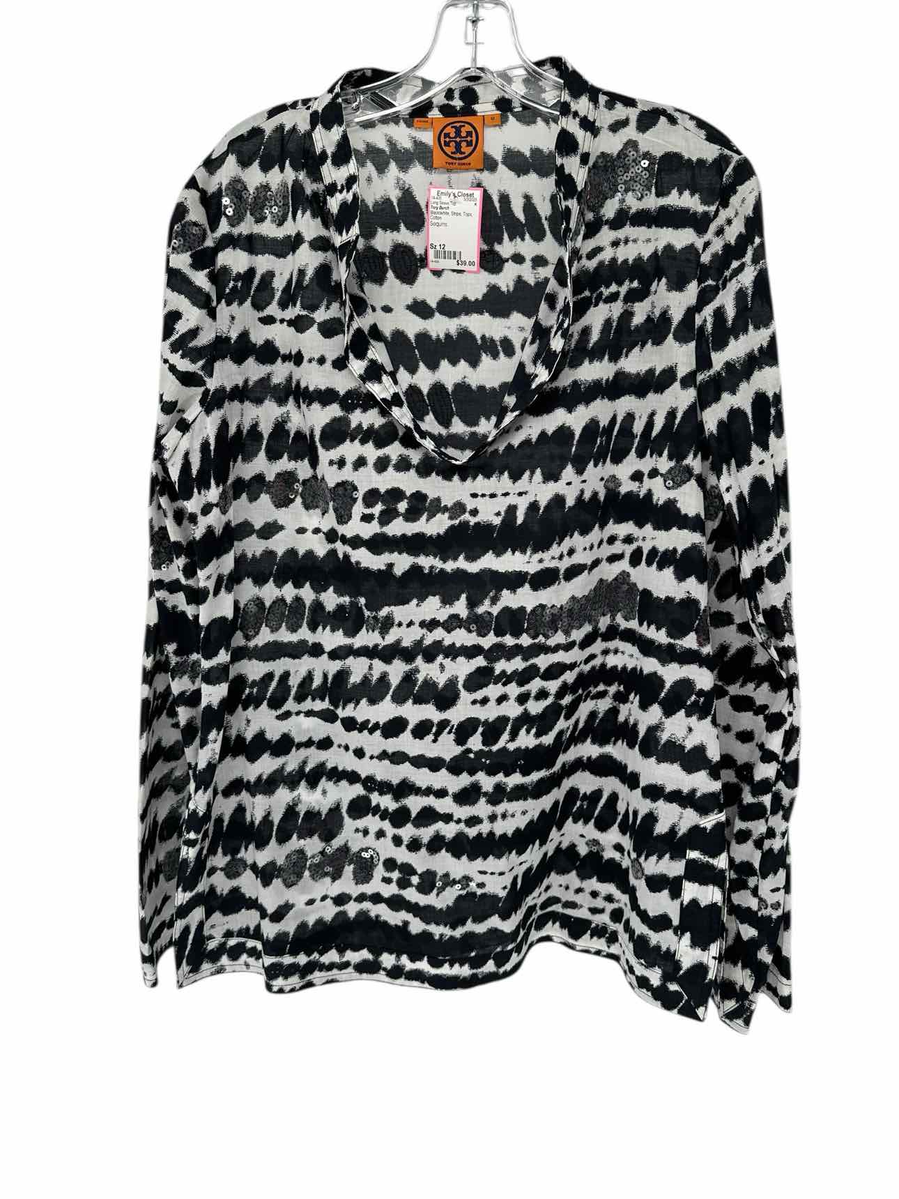 Tory Burch Black/White Long Sleeve Top Size 12