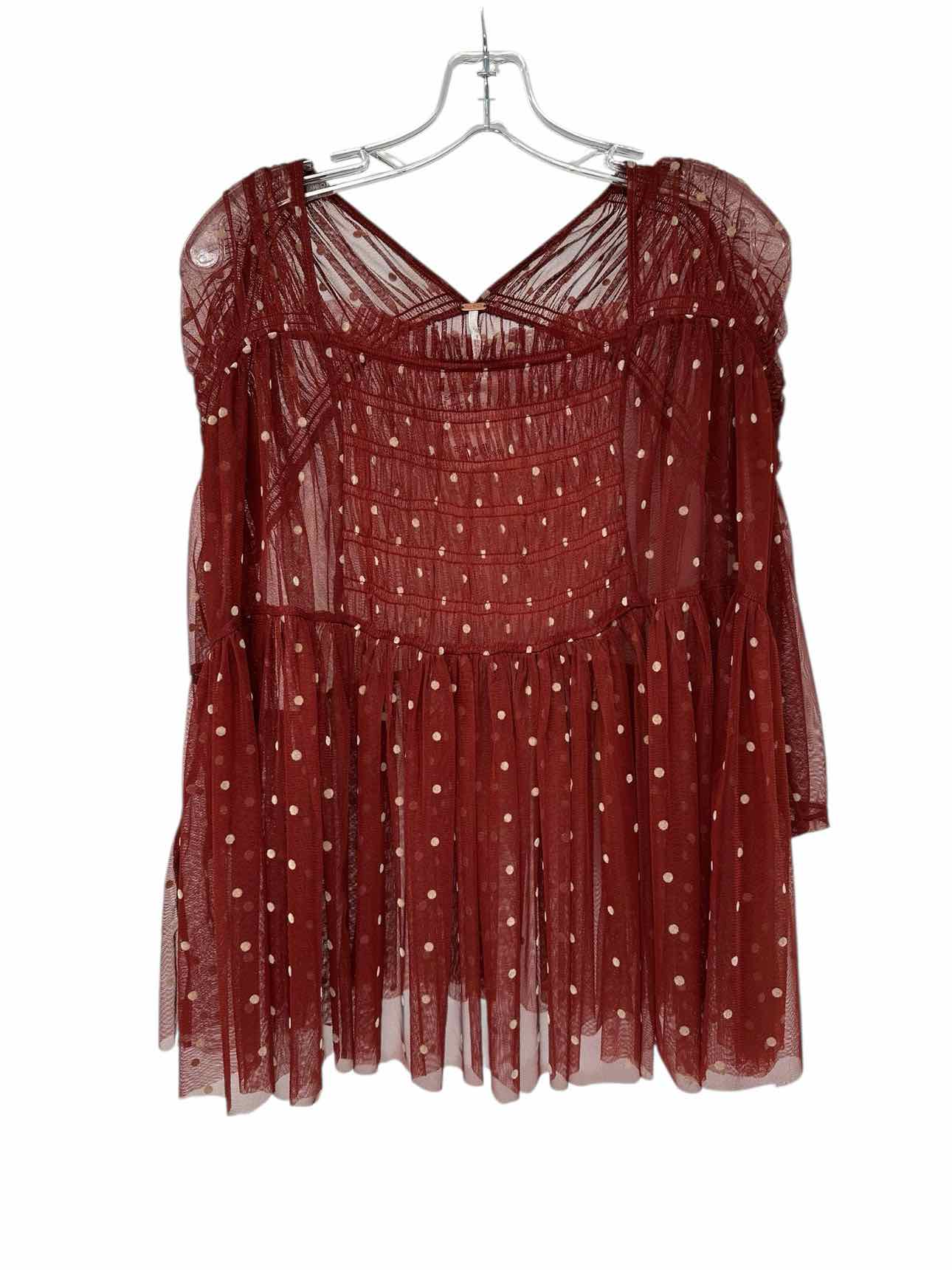 We The Free Saya Sheer Top Rust 3/4 Sleeve Top Size M