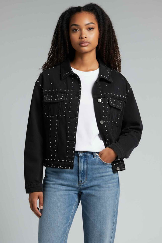 Black Studded Jean Jacket  Size M