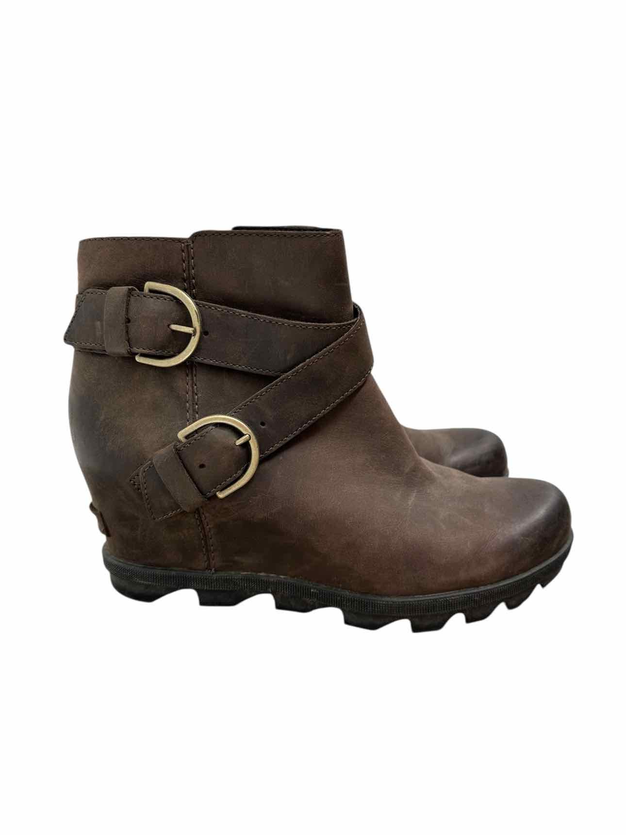 Sorel Joan of Arctic Wedge II Buckle Boots Brown Shoe Size 10