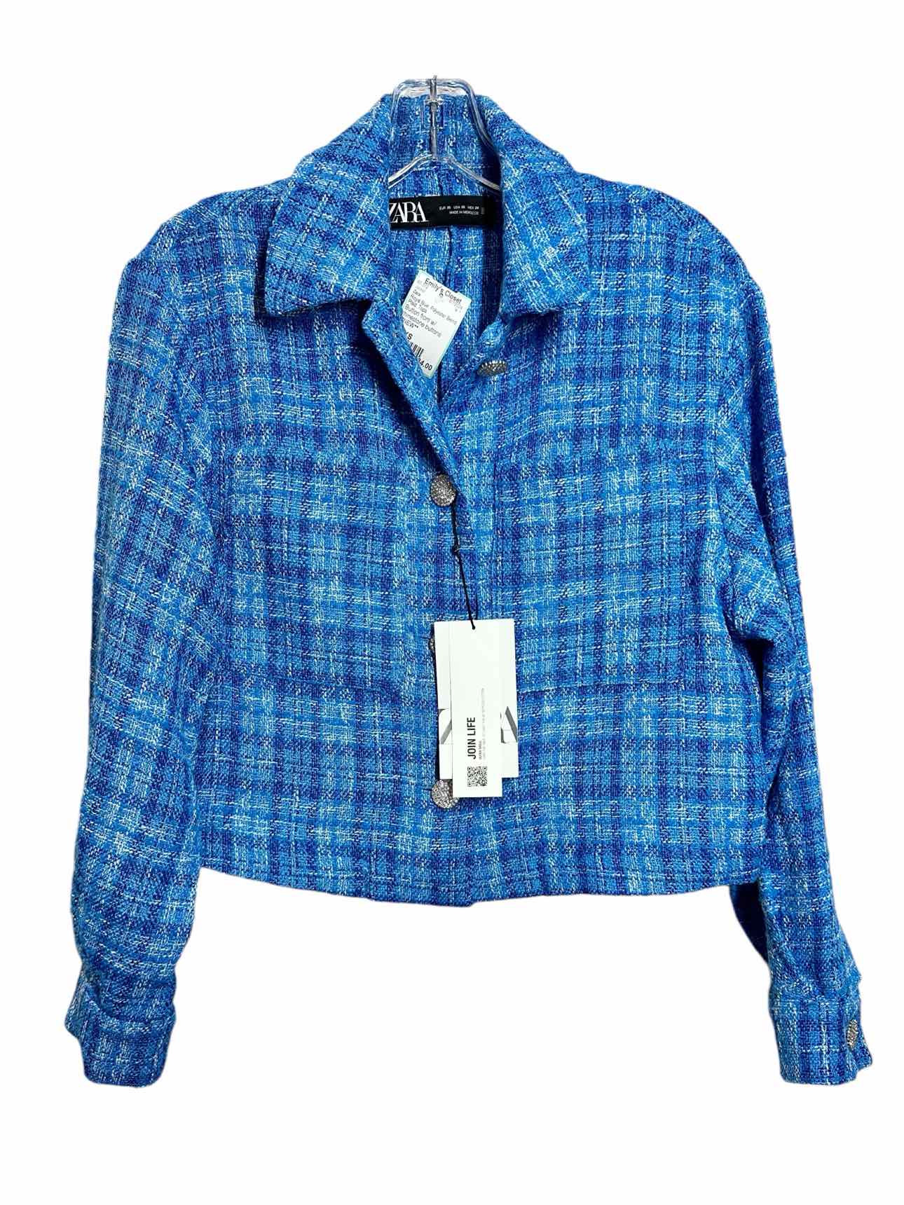 Zara Royal Blue Plaid Jacket Size XS **NEW**