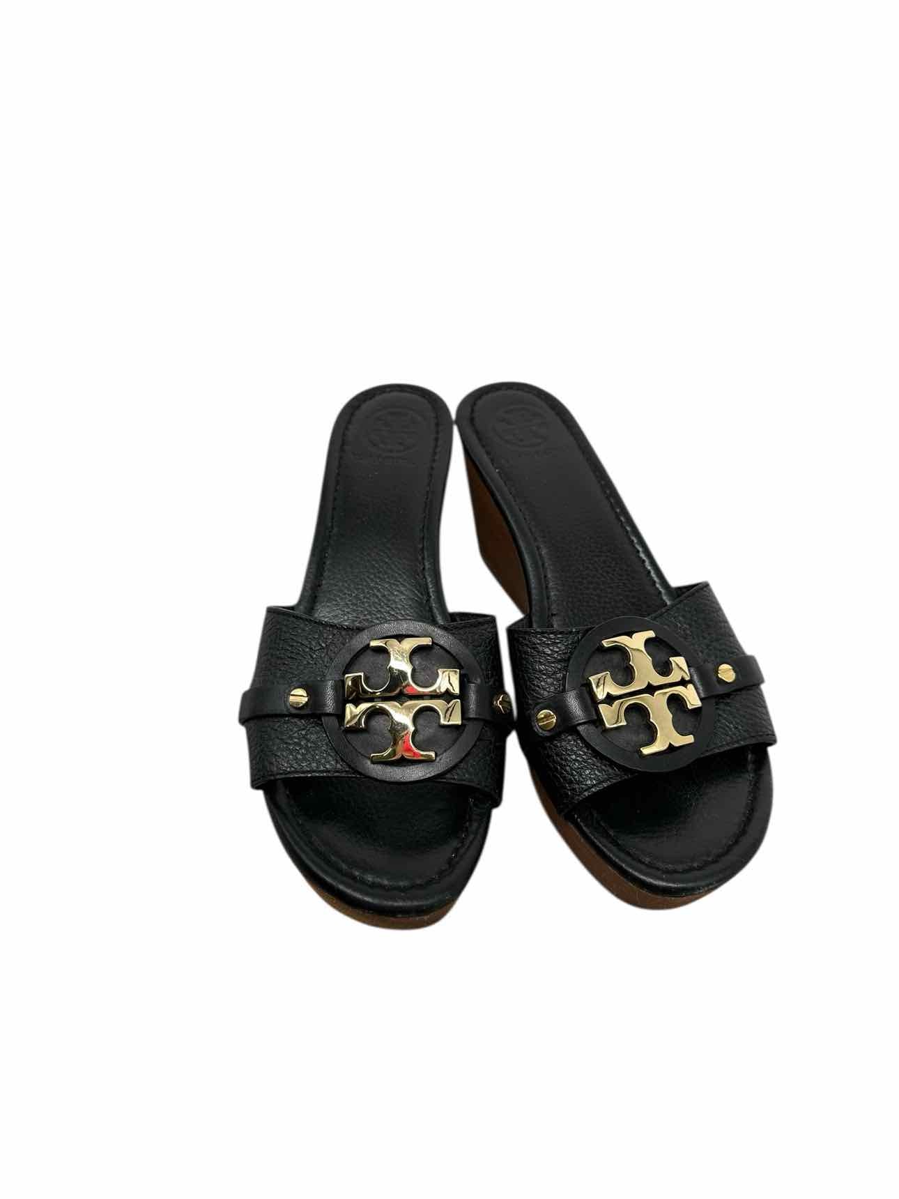 Tory Burch Patti 3 Mid Wedge Sandals Black Shoe Size 8