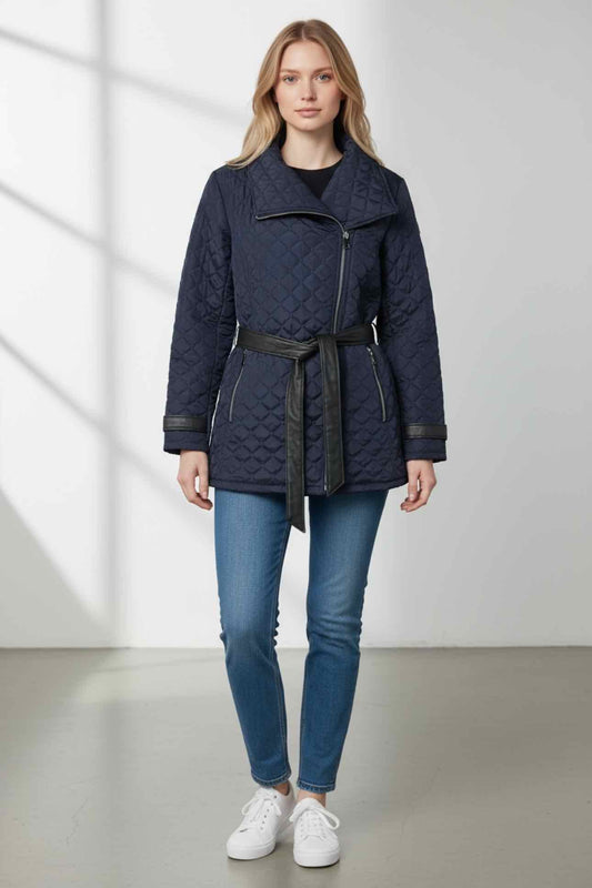 Vince Camuto Quilted Double Zip Jacket Navy Size S **NEW**
