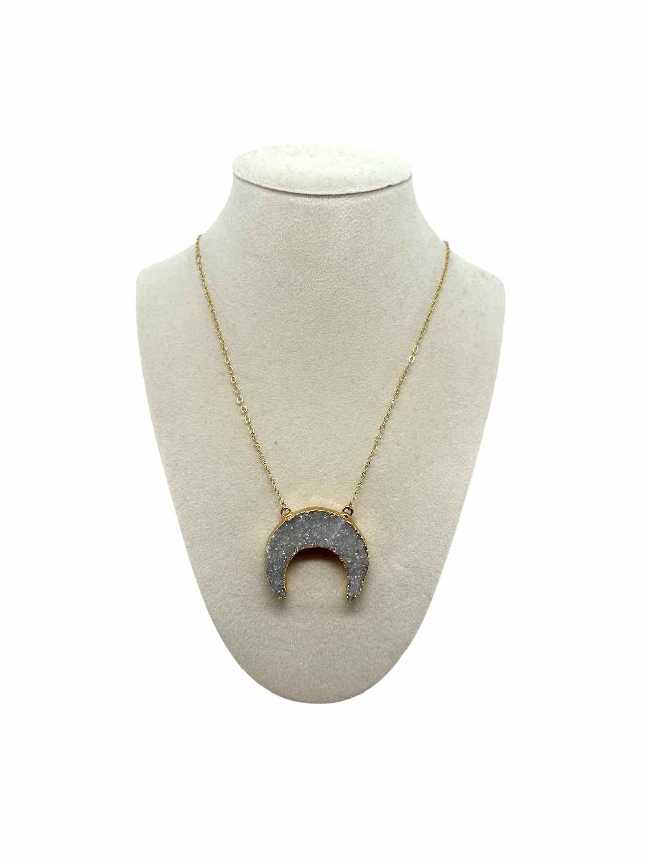 Elizabeth Stone Druzy Quartz Crescent Necklace