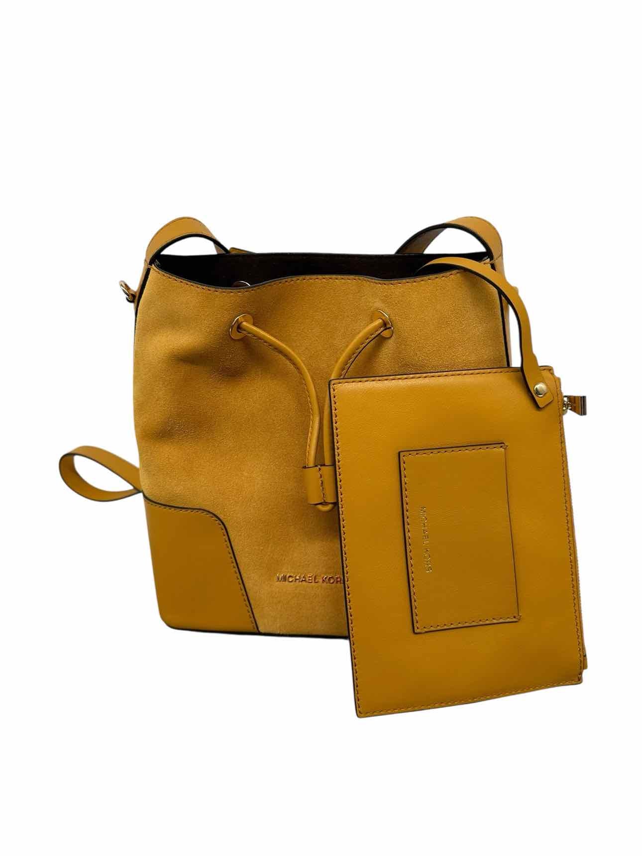 Michael Kors Cary Medium Bucket Bag Gold Suede