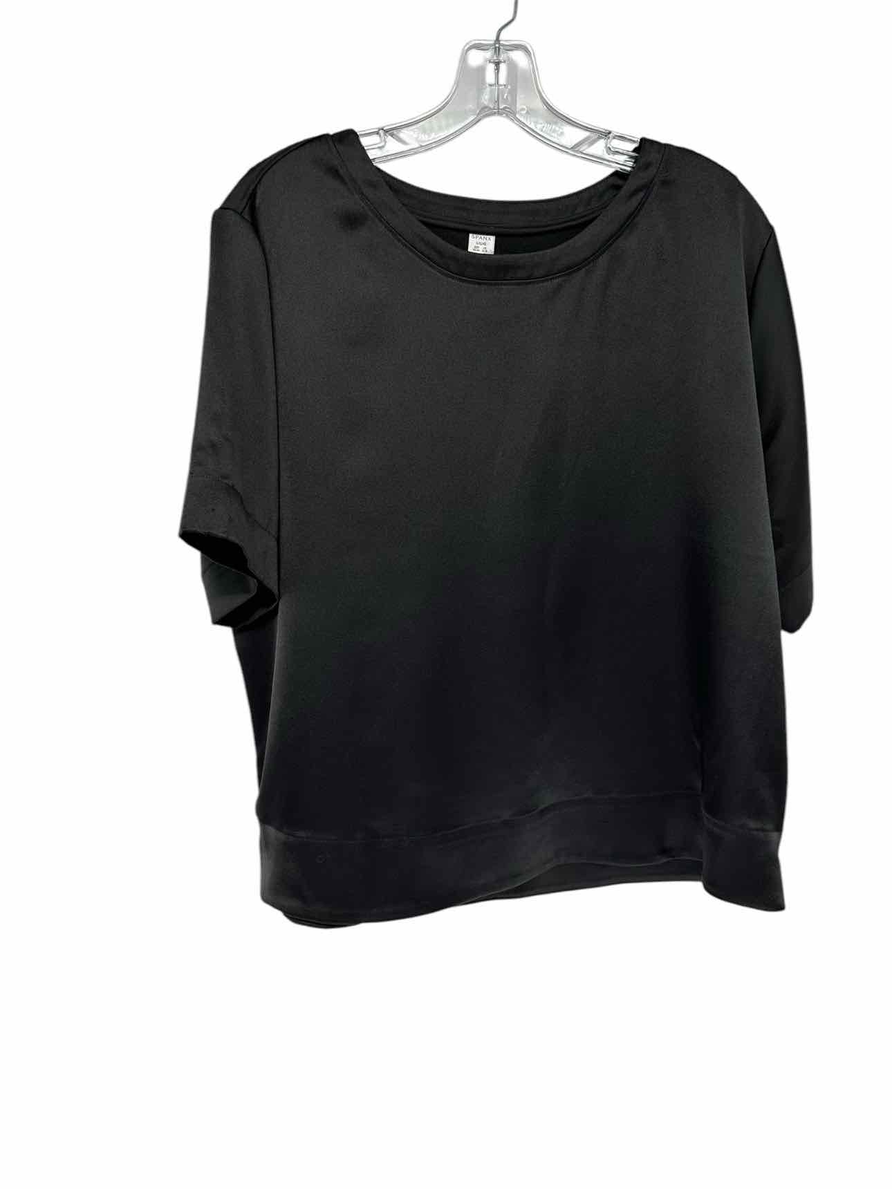 Spanx Black Satin Short Sleeve Top Size L