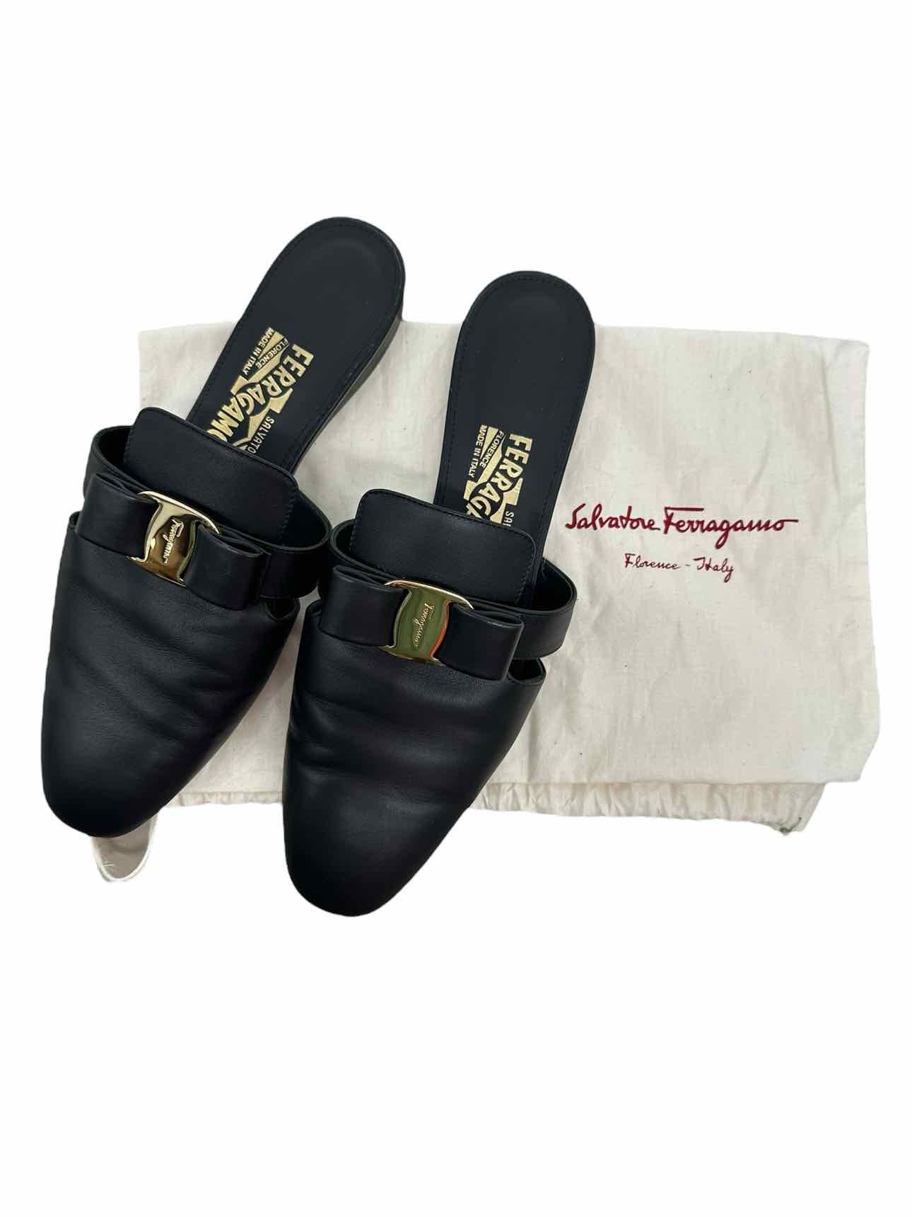 Salvatore Ferragamo Vara Bow Mule Black Shoe Size 8C