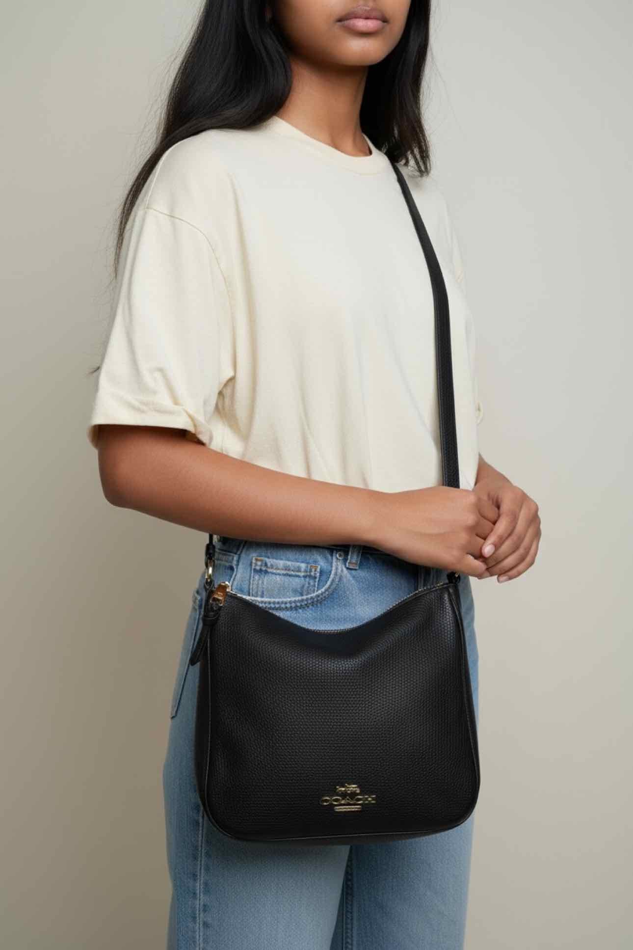 Coach Ellie File Bag Black Leather Crossbody