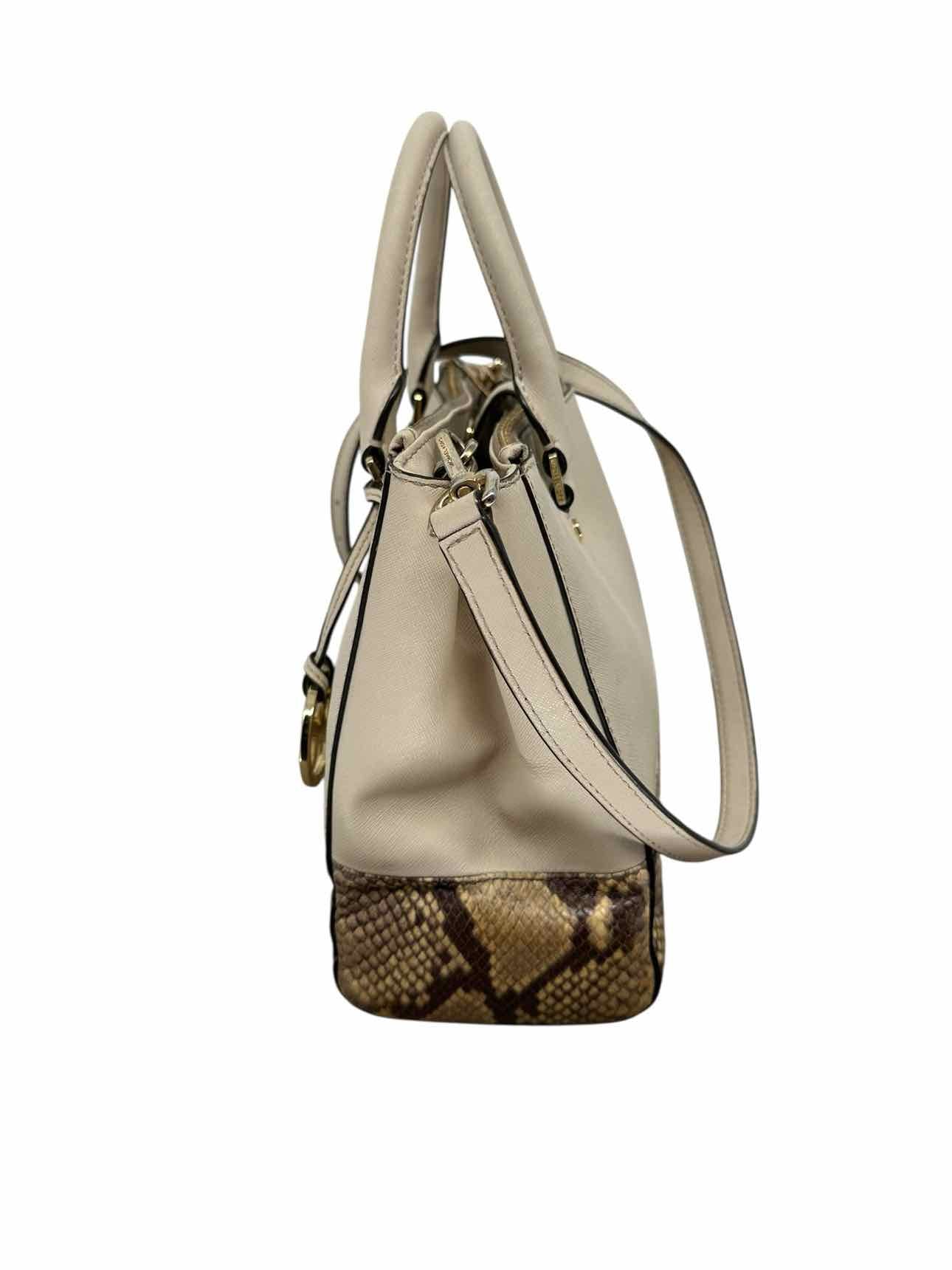 Michael Kors Sutton Two-Tone Snakeskin Embossed Beige Leather Satchel