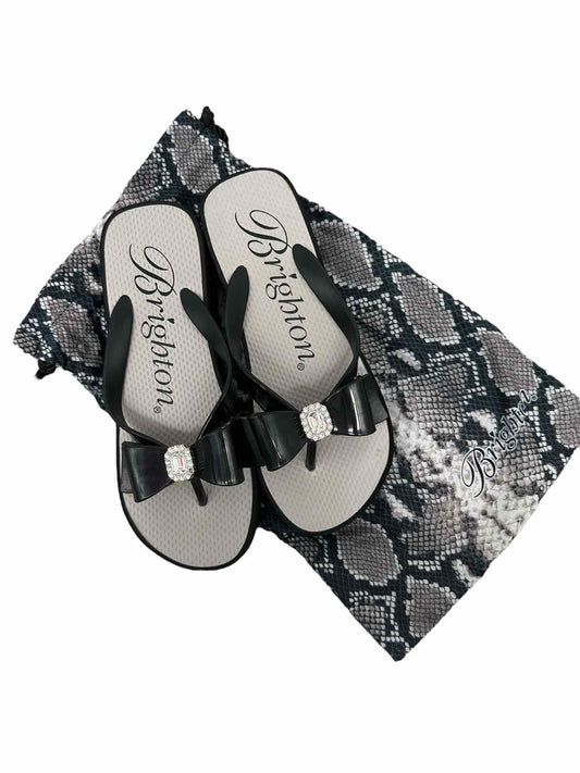 Brighton Bowie Wedge Flip Flops Black Shoe Size 7 **NEW**