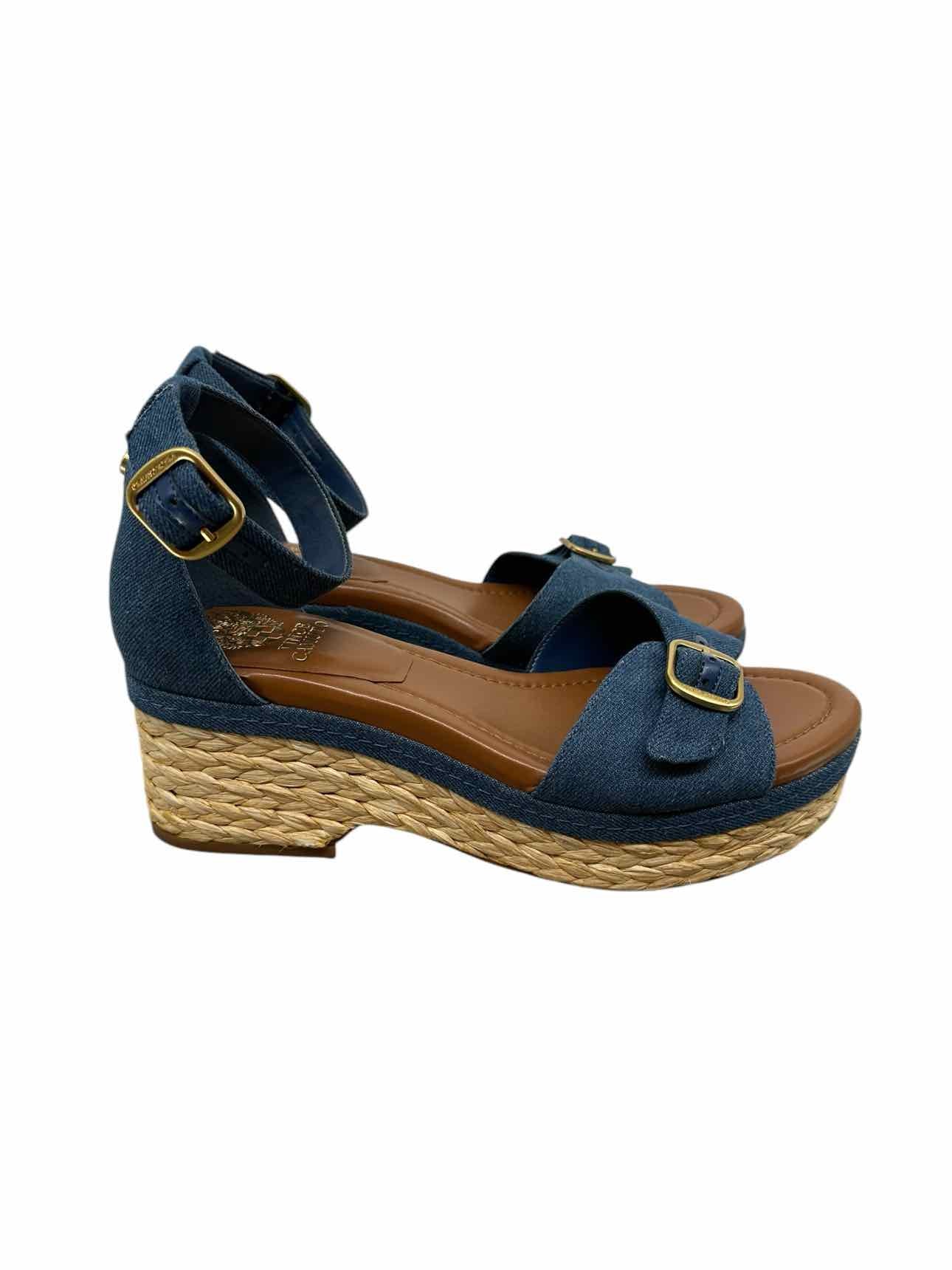 Vince Camuto Blue Straw Wedge Sandals Shoe Size 9