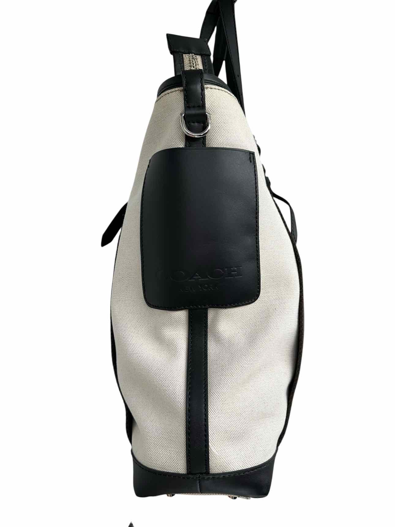 Coach Off-White Canvas Tote W/ Black Leather Trim