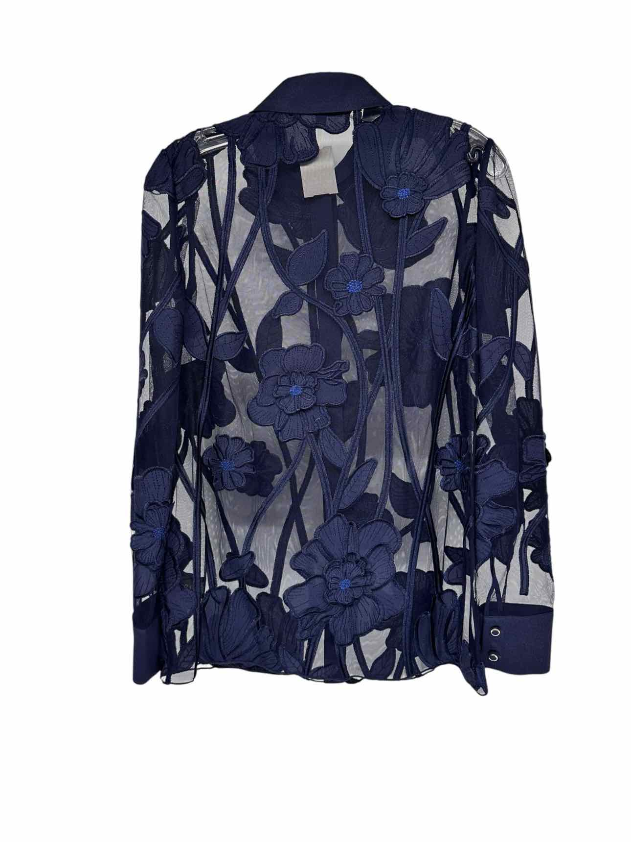 Milly Ashton Grand Fleur Applique Sheer Top Navy Size S
