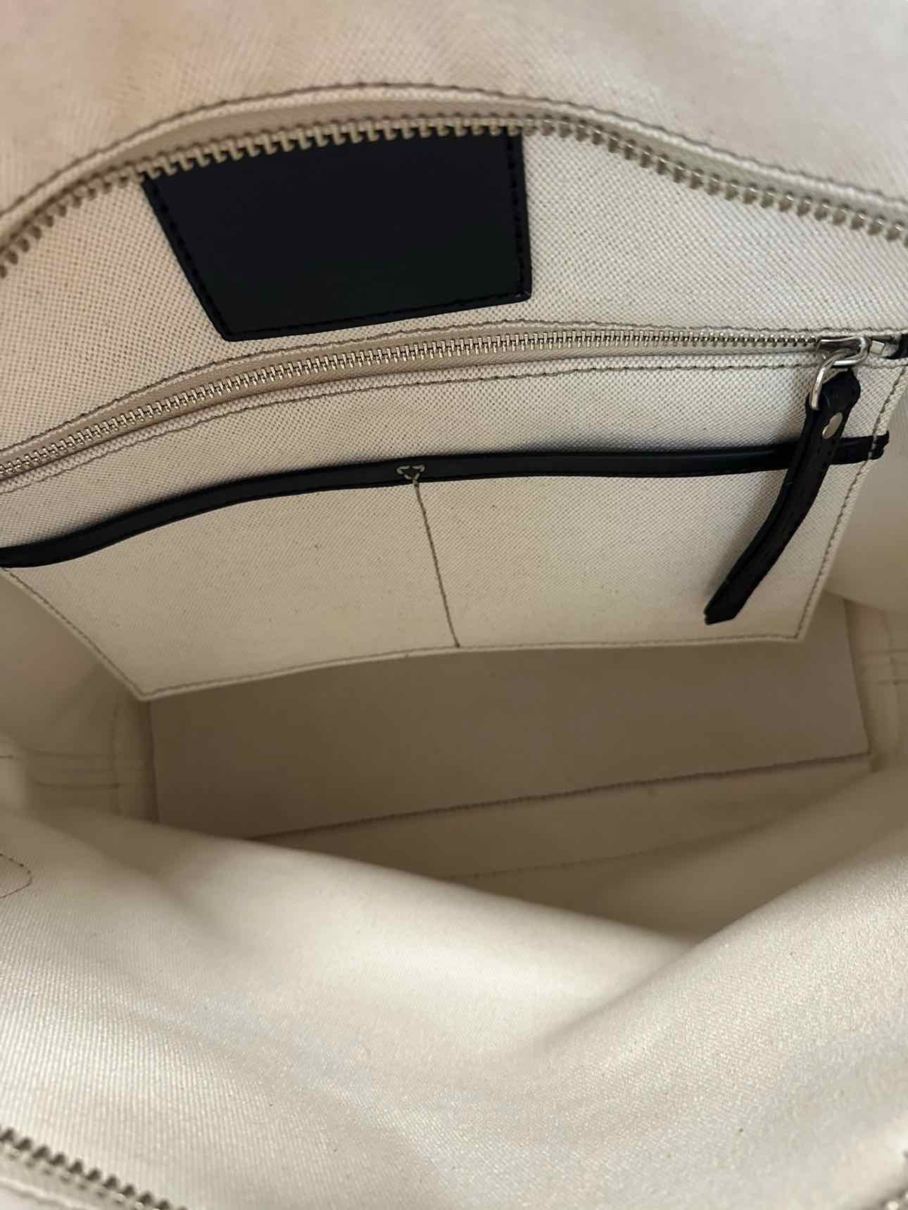 Coach Off-White Canvas Tote W/ Black Leather Trim