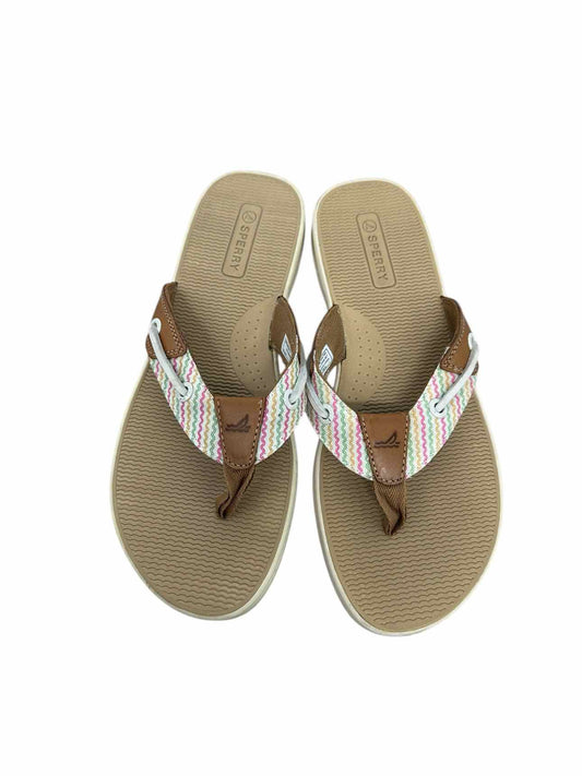 Sperry Seafish Striped Tan Flip Flops Shoe Size 6.5 **NEW**