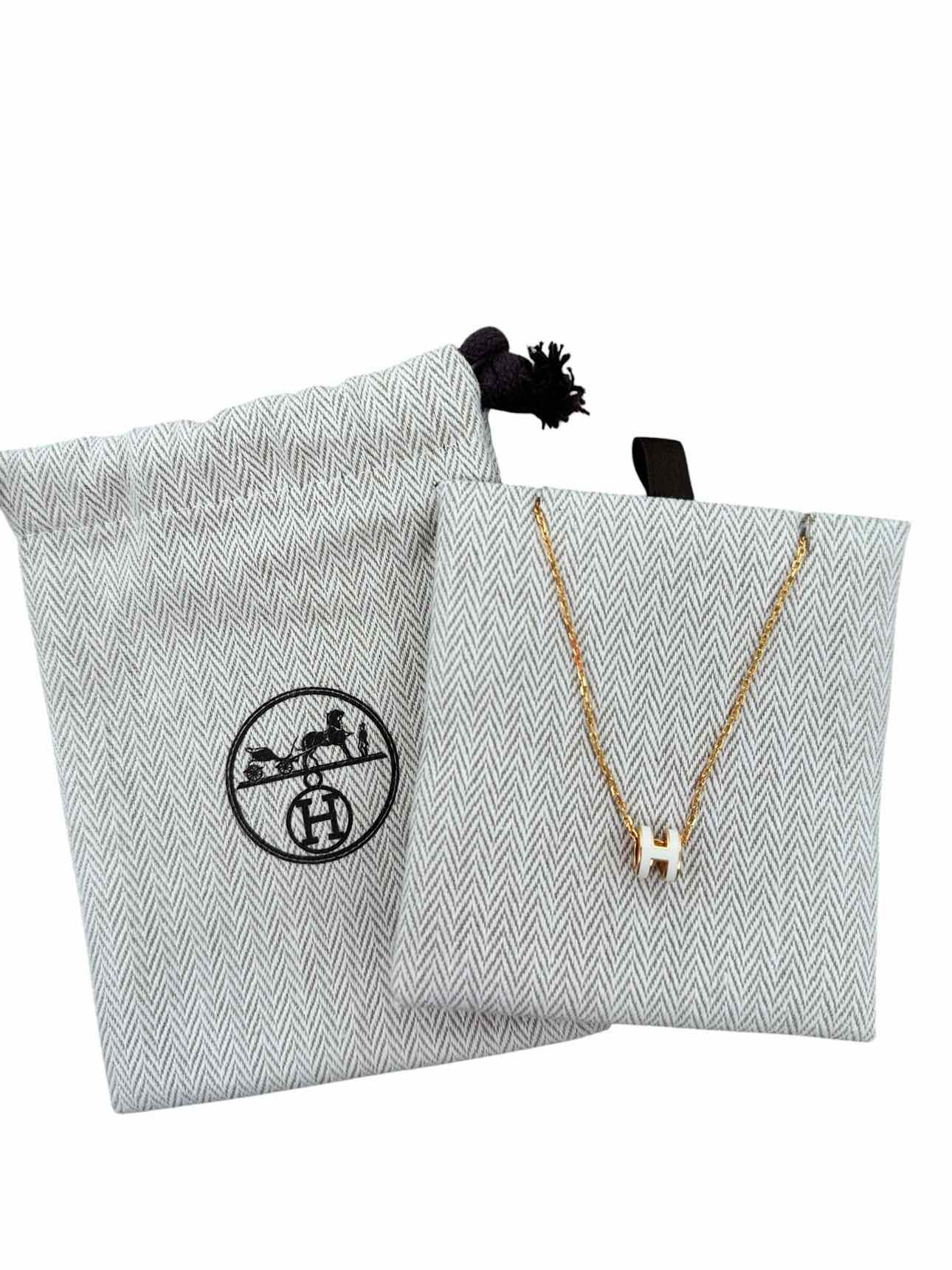 Hermes Mini Pop H Pendant Necklace in Yellow Gold Blanc **NEW**