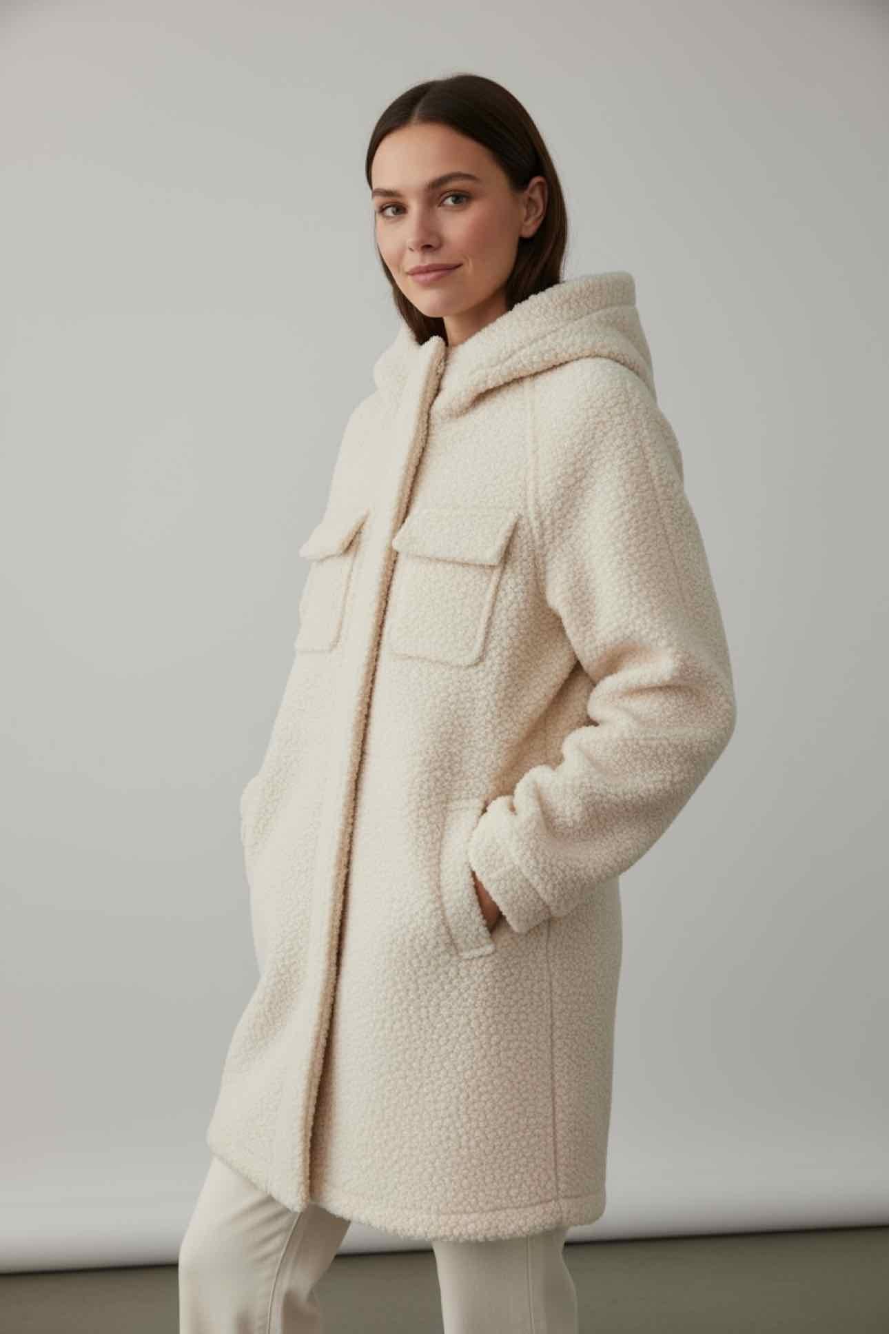 BCBGMaxazria Teddy Coat Cream Size M