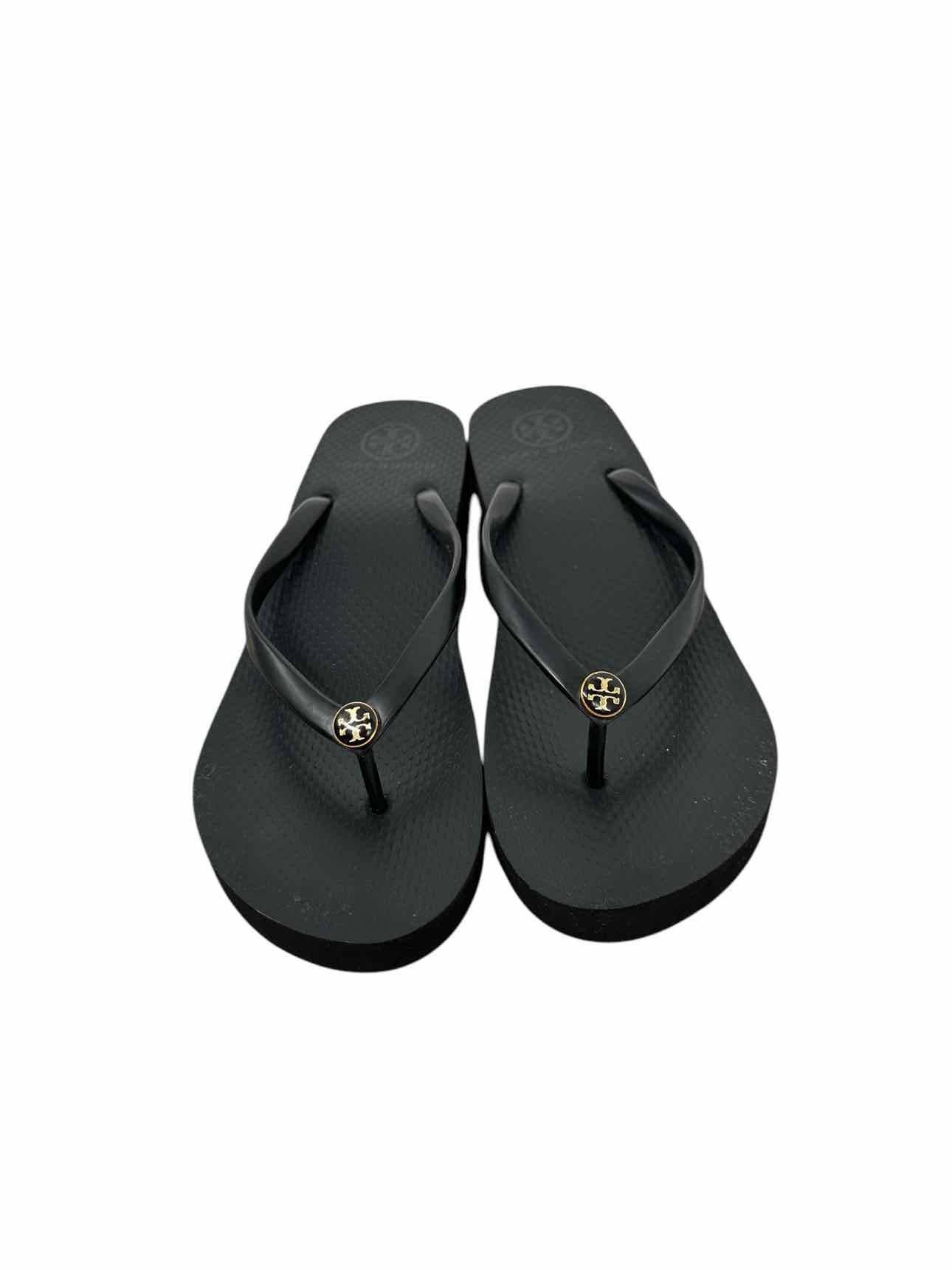 Tory Burch Logo Wedge Flip Flops Black Shoe Size 8