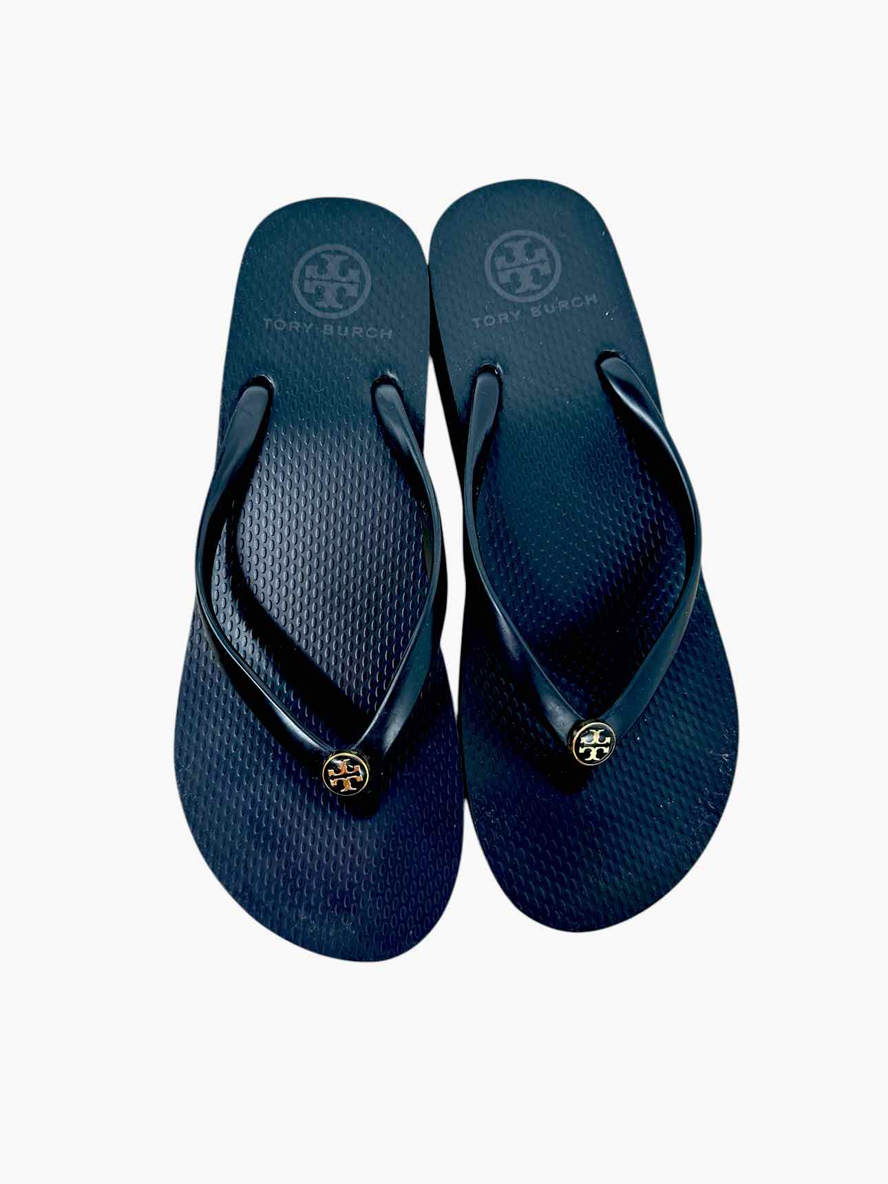 Tory Burch Logo Wedge Flip Flops Black Shoe Size 8