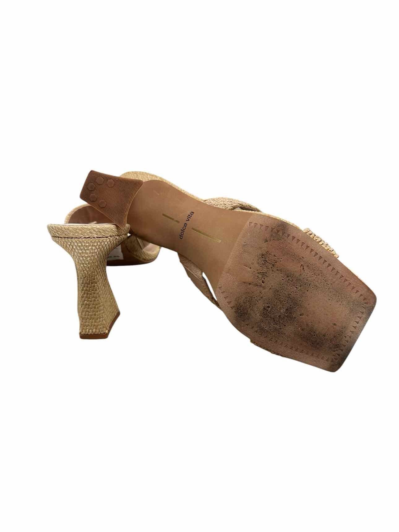 Dolce Vita Santiago Raffia Heels Beige Sandals Shoe Size 6