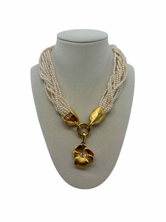 Givenchy Multi-Strand Faux Pearl Necklace with Gold Flower