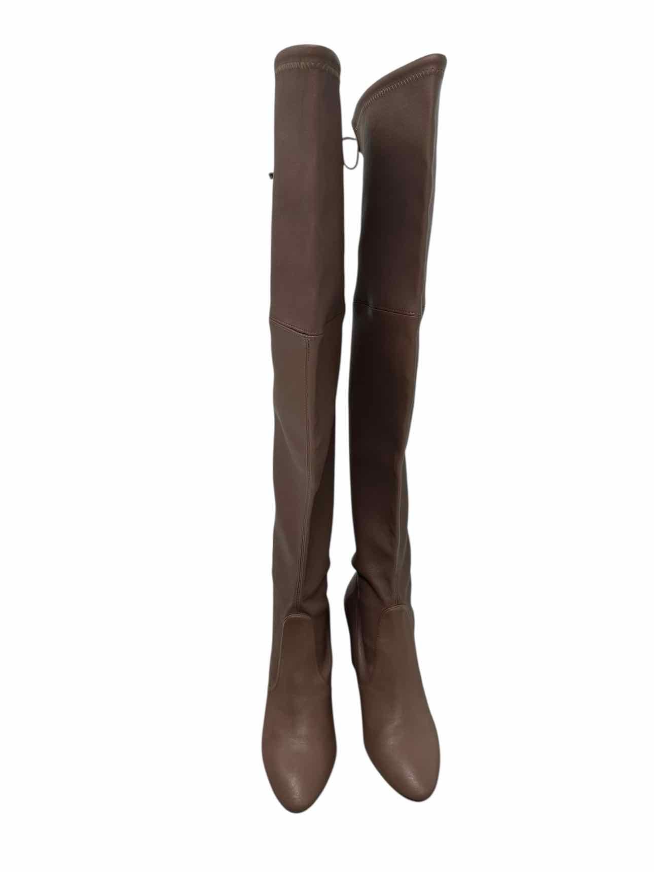 Stuart Weitzman Lesley Block Heel Leather Over-the-Knee Boots Taupe Shoe Size 8  **NEW**