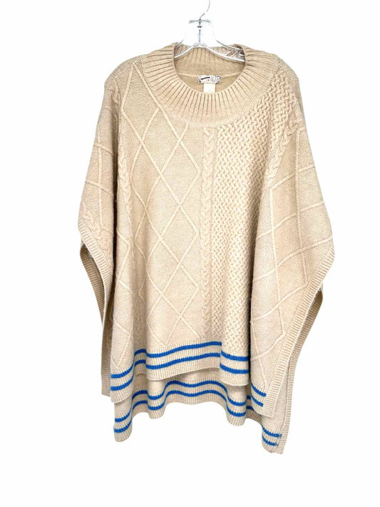 Free People Harbour Stripe Cable Knit Poncho Sweater One Size