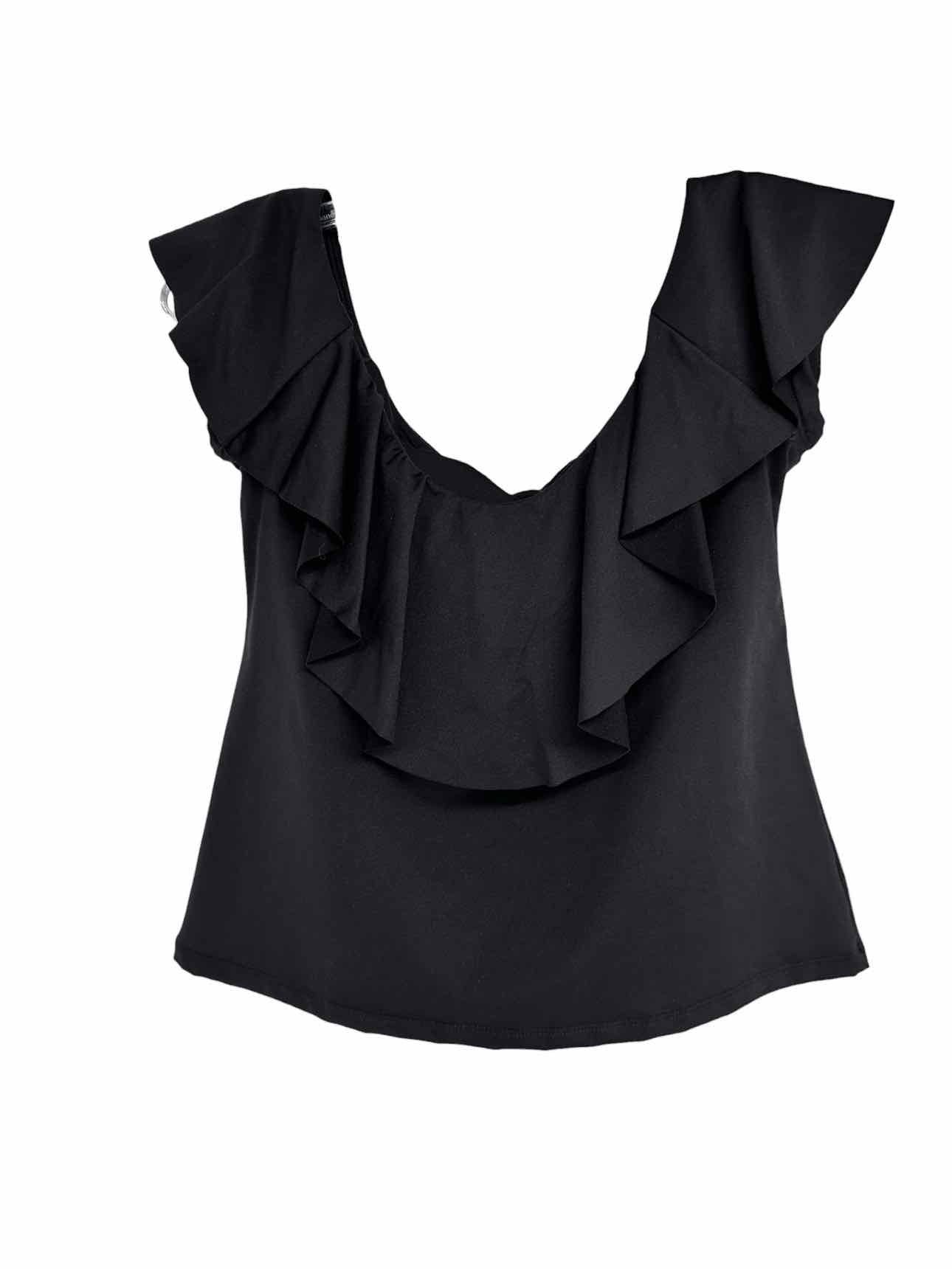 Trina Turk Monaco Ruffle Off-the-Shoulder Tankini Top Black Size 6 **NEW**